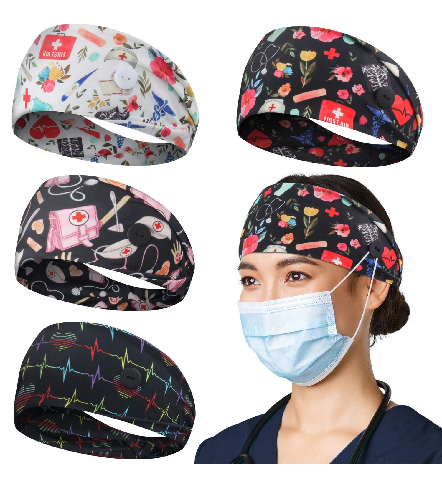 HoogaLife Non-Slip Headbands with Buttons for Masks - Set of 4 | Men's and Women's Turban Headbands for Hair and Ear Protection - Buy Online on GoSupps.com