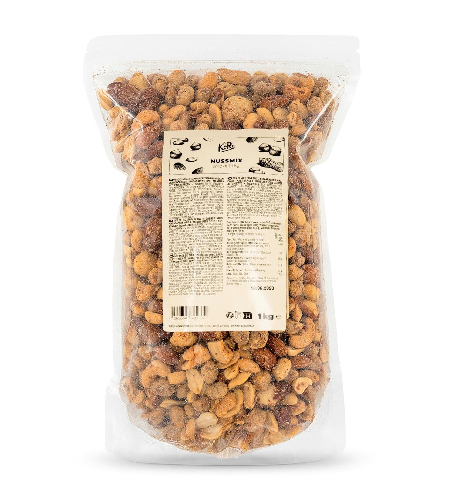 KoRo Nut Mix Smoke 1 kg - Salted & Smoked Nuts for International Shipping | Premium Quality Snack - Buy Online on GoSupps.com