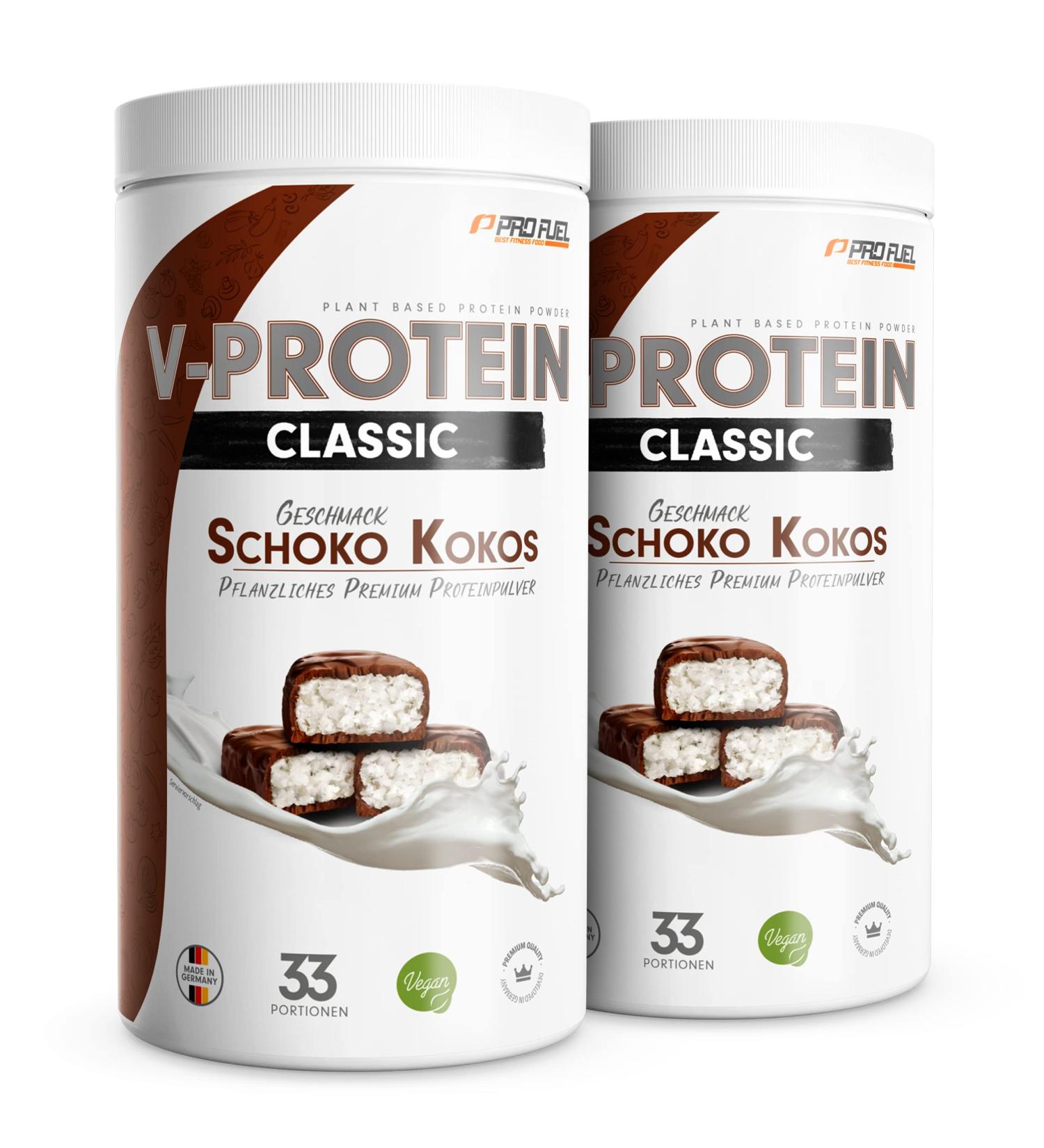 Vegan Protein Powder Chocolate Coconut - 2x1kg V-Protein | 71% Pea Protein Soy & Wheat Free Optimal Value - Buy Online on GoSupps.com