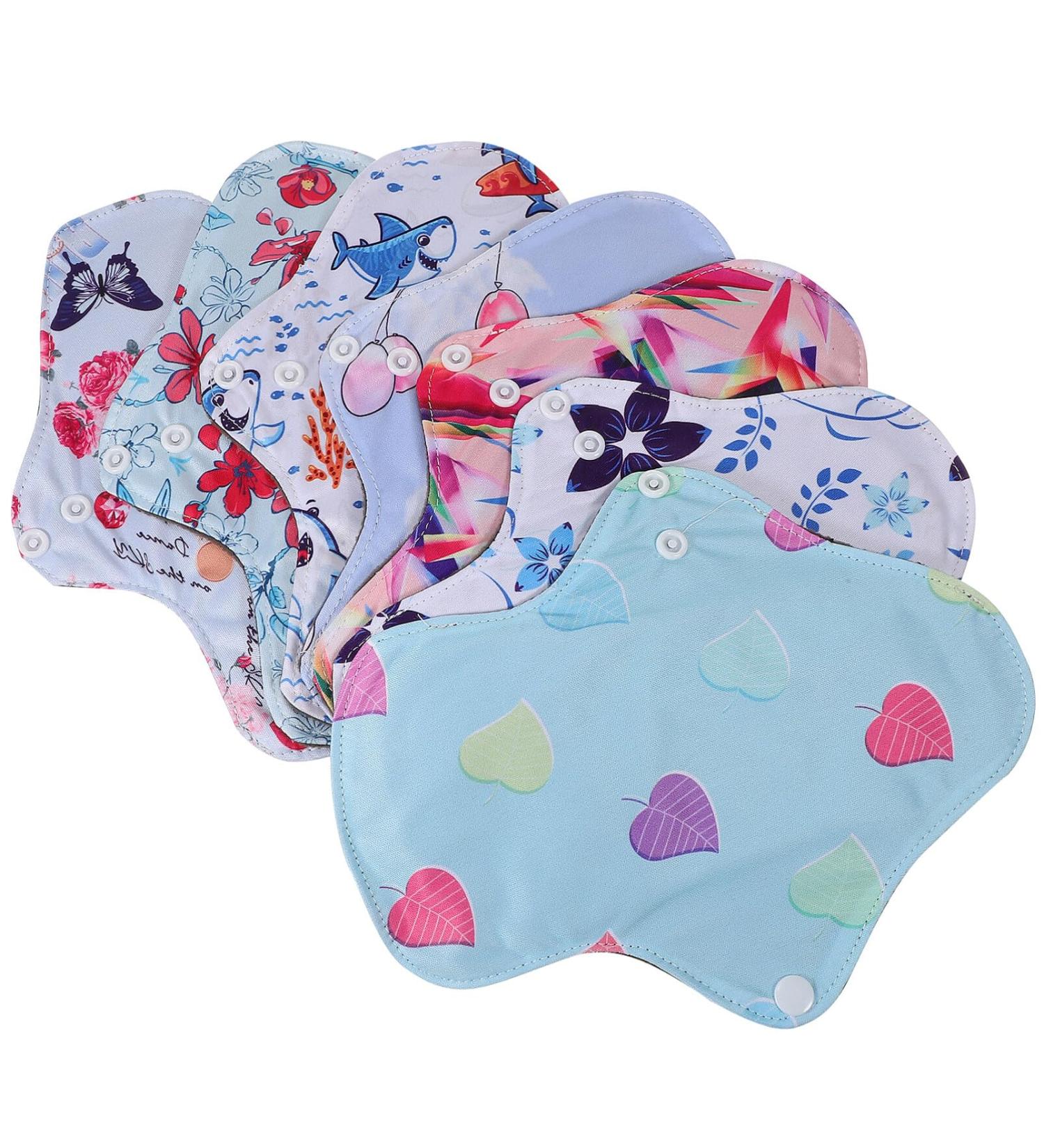 7pcs Reusable Bamboo Charcoal Sanitary Pads for Women | Washable Menstrual & Nursing Pads | Absorbent Panty Liner Set - Buy Online on GoSupps.com