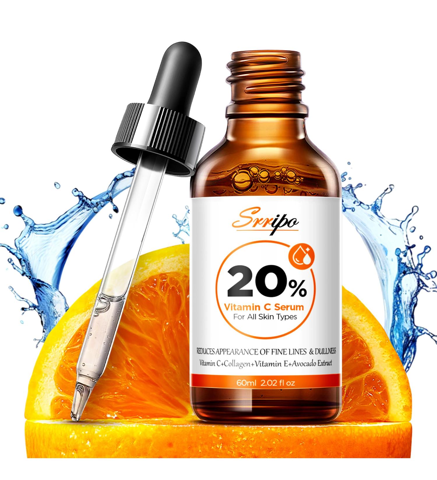 Pure Natural Skin Brightening & Anti Aging 20% Vitamin C Serum, Collagen Peptide Infused Face Serum for Deep Hydration, All-in-One with Niacinamide, Retinol, Hyaluronic Acid, 2.02 Fl Oz orange - Buy Online on GoSupps.com