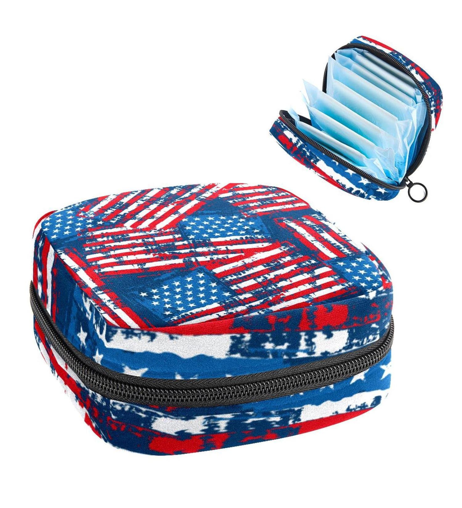 Shop Women's Tapes Storage Bags - Portable Menstrual Pad & Tampon Zipper Bag for Teens & Women | Multicolored Striped Flag Design - Buy Online on GoSupps.com