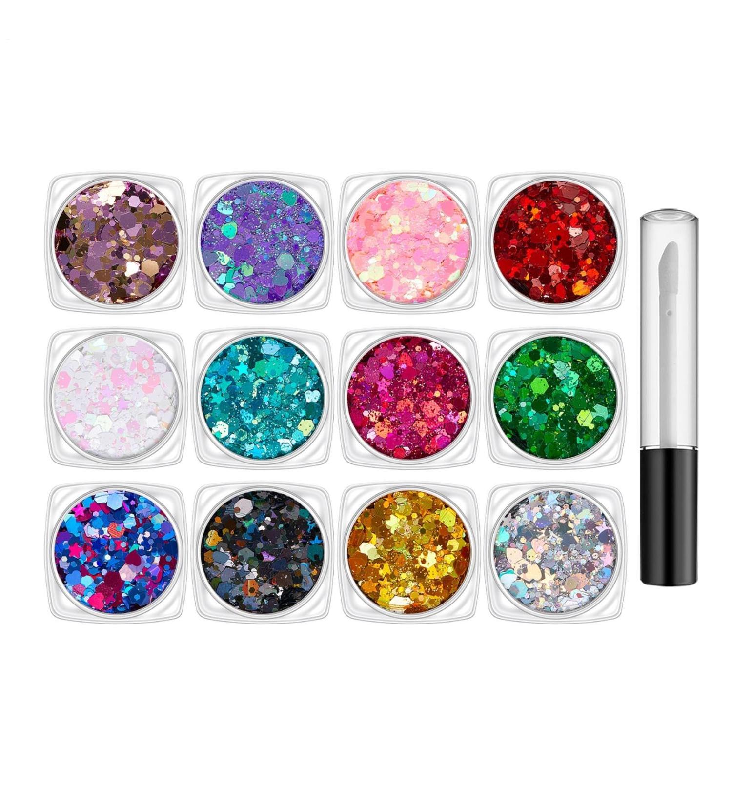 Face Glitter Face Glitter for Women | 12 Colors Bright Face Page Festive Makeup 10ml with Quick Dry Glue for Women Pub Concert - Buy Online on GoSupps.com