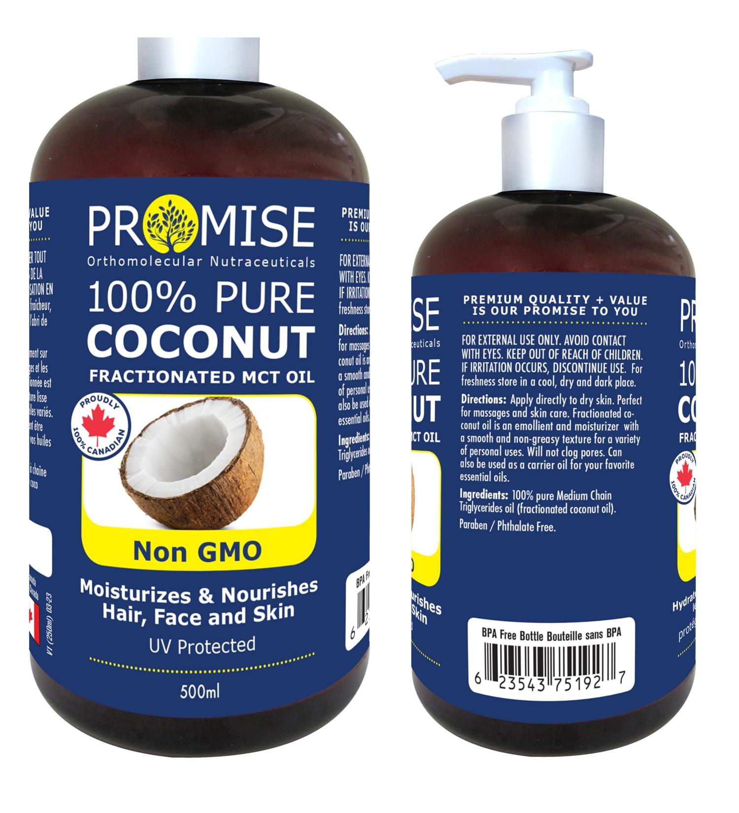 500ml (16oz) PURE COCONUT FRACTIONATED MCT OIL Moisturizes & Nourishes Hair Face and Skin UV Protected Non GMO Made in Canada (500ml) 500 ml (Pack of 1) - Buy Online on GoSupps.com