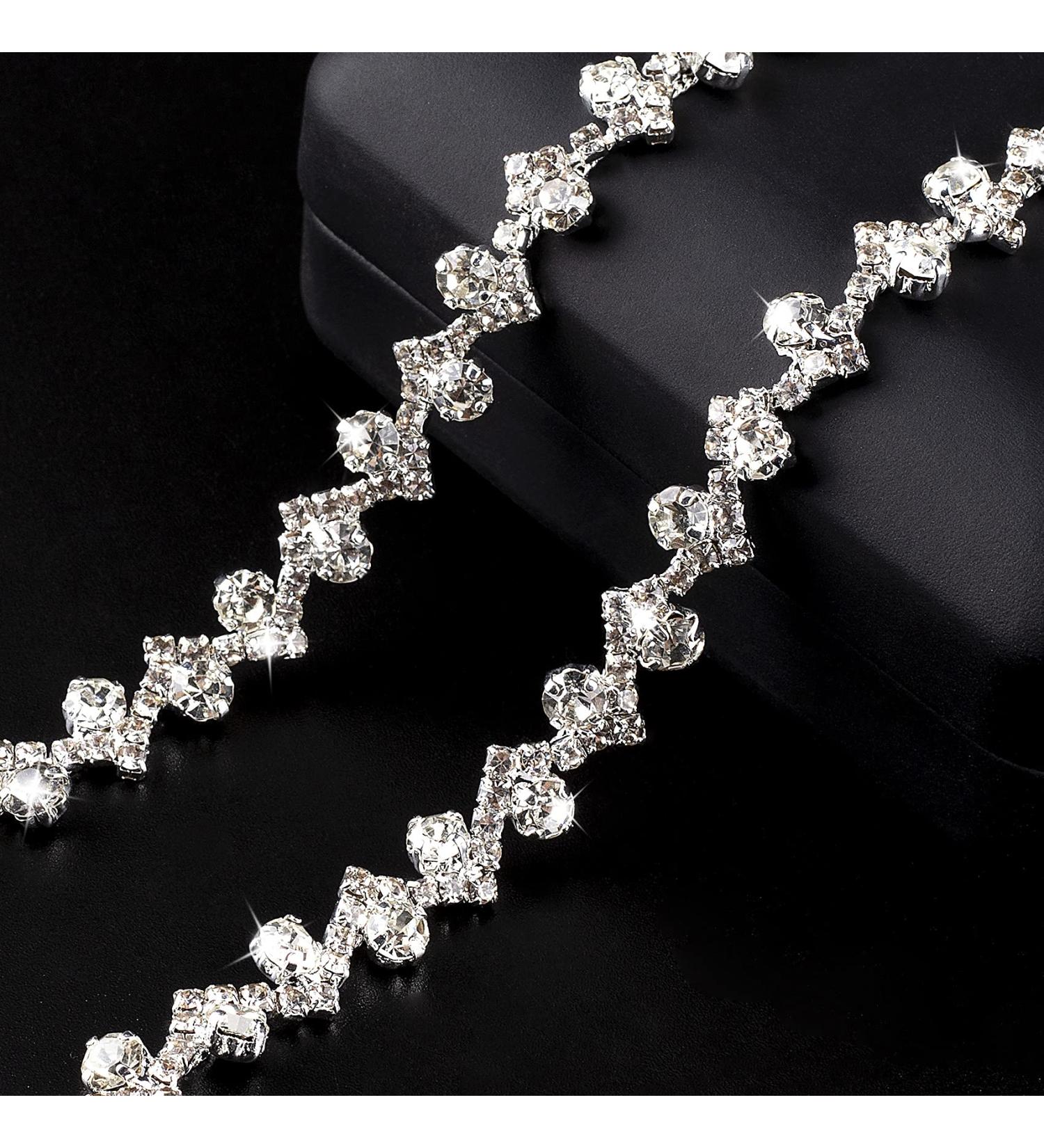 OIIKI 1 Yard Rhinestone Trim Chain - Shiny S-Shaped Decoration for Sewing Crafts and Jewelry DIY - Silver White - Buy Online on GoSupps.com