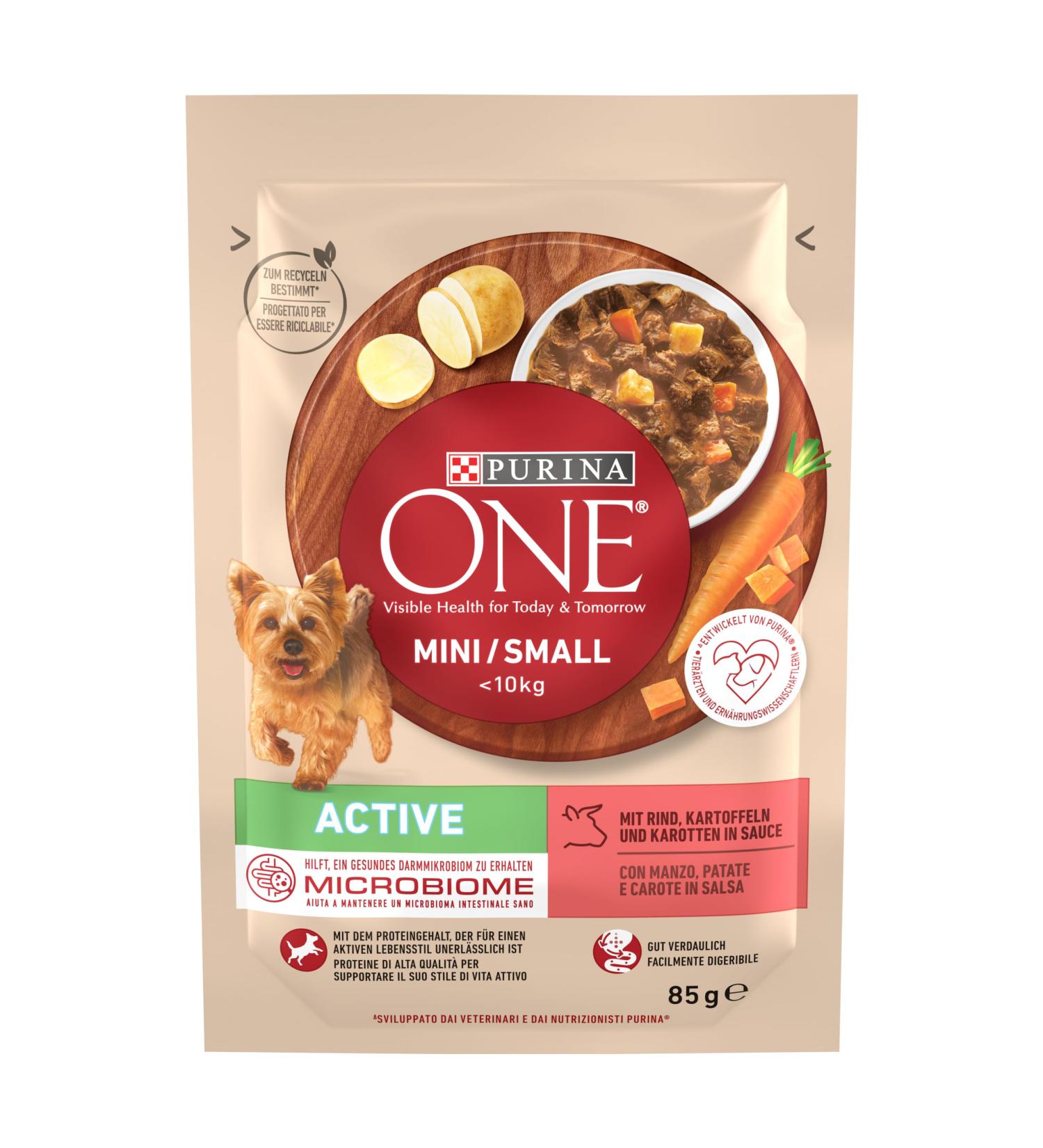 PURINA ONE Mini/S Active Wet Food for Small Dogs Rich in Beef and Vegetables 26 x 85 g 26 Cans - Buy Online on GoSupps.com