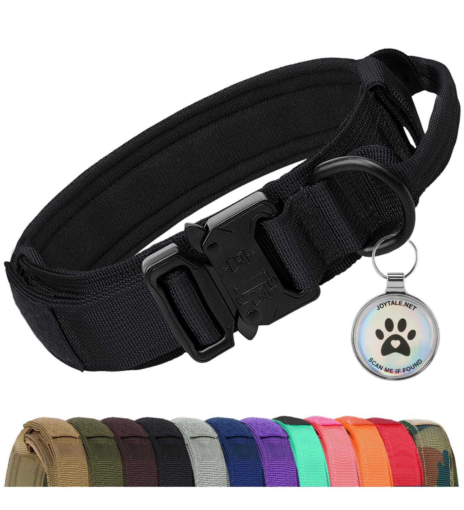 Joyal Tactical Dog Collar - Durable Handle & QR Code for Large Dogs - Black XL - Buy Online on GoSupps.com