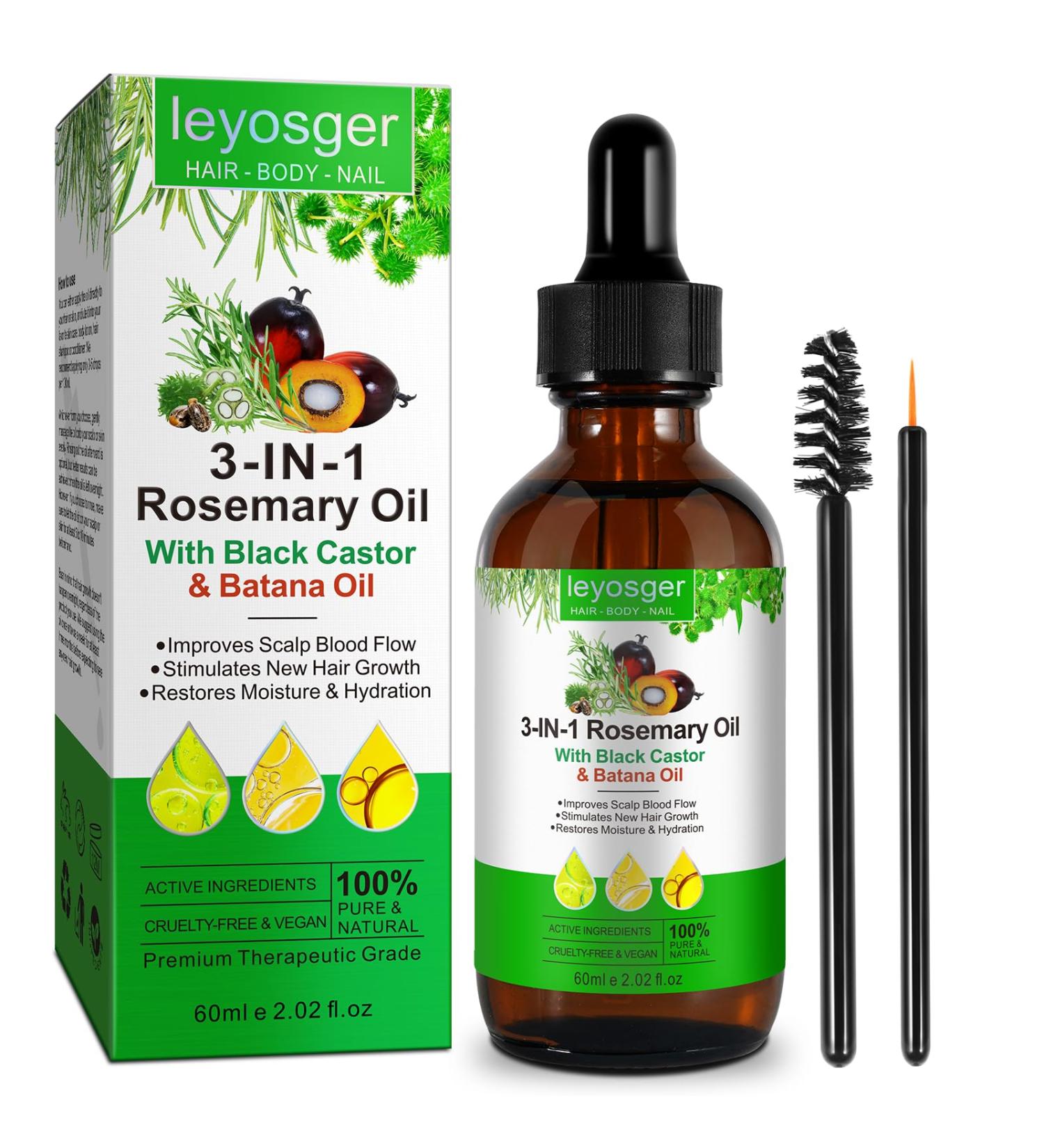 Huile de Romarin et Ricin et Batana pour 3 en 1 pour Stimule la Croissance des Cheveux Nourrir le Cuir Chevelu e Renforcer les Cheveux 60ml e 2.02 fl.oz - Buy Online on GoSupps.com