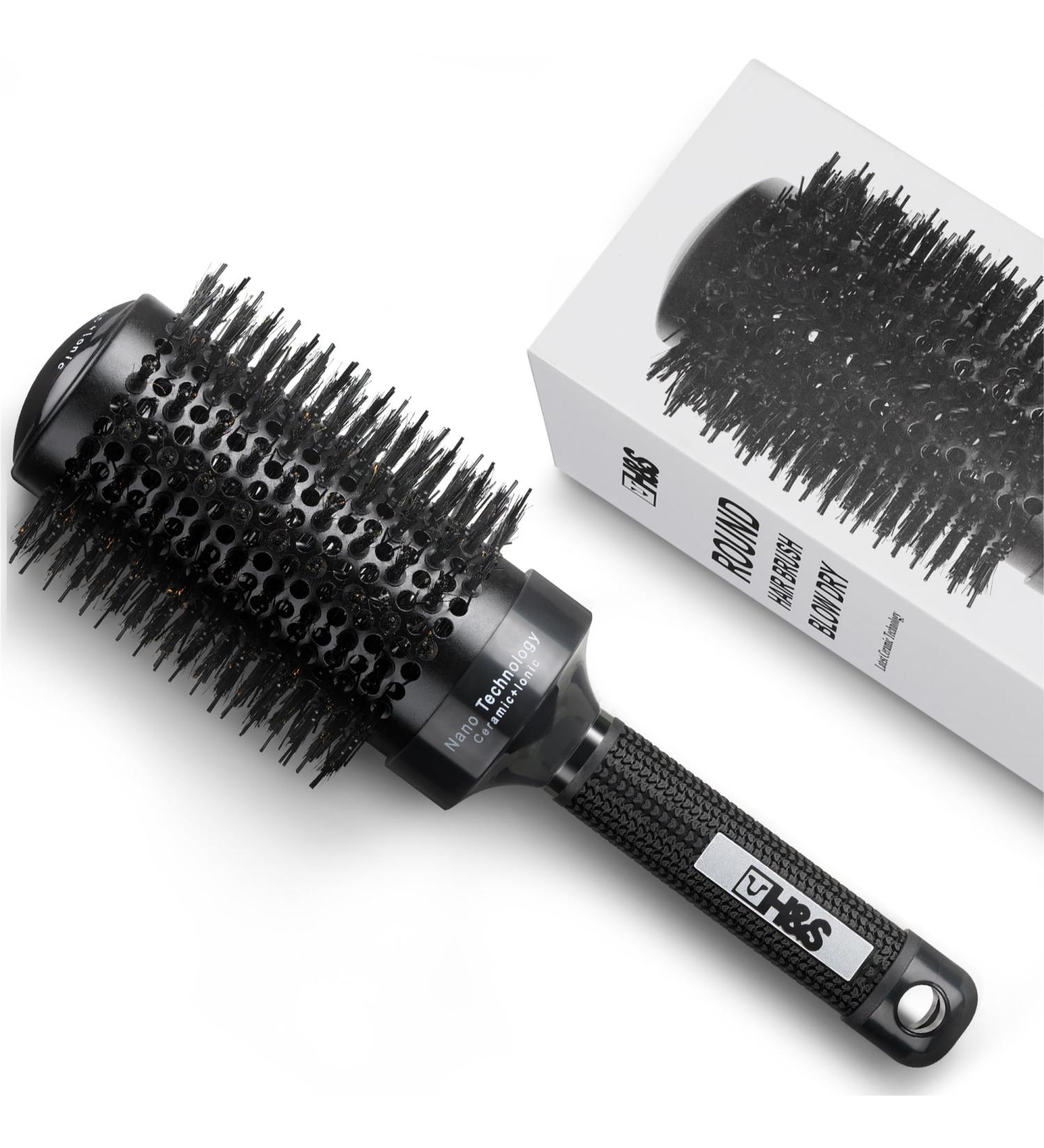 H&S 85mm Round Hair Brush - Natural Boar Bristle - Blow Dry & Quiff Styling - Men & Women - Black - Buy Online on GoSupps.com