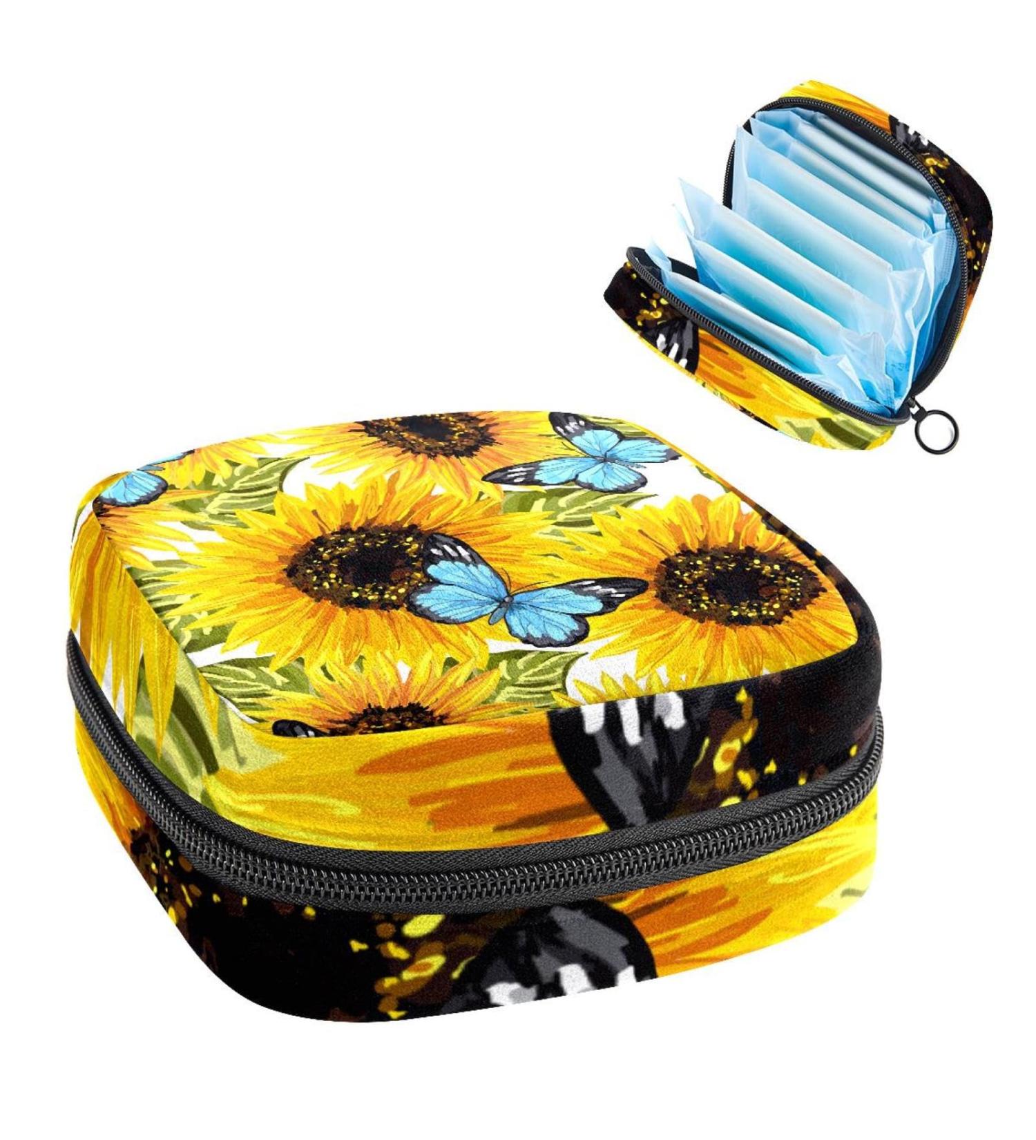 GIAPB Period Bag Sanitary Napkin Storage Pouch - Sunflower and Butterfly Design | Travel Makeup Bag - Color 2466 - Buy Online on GoSupps.com