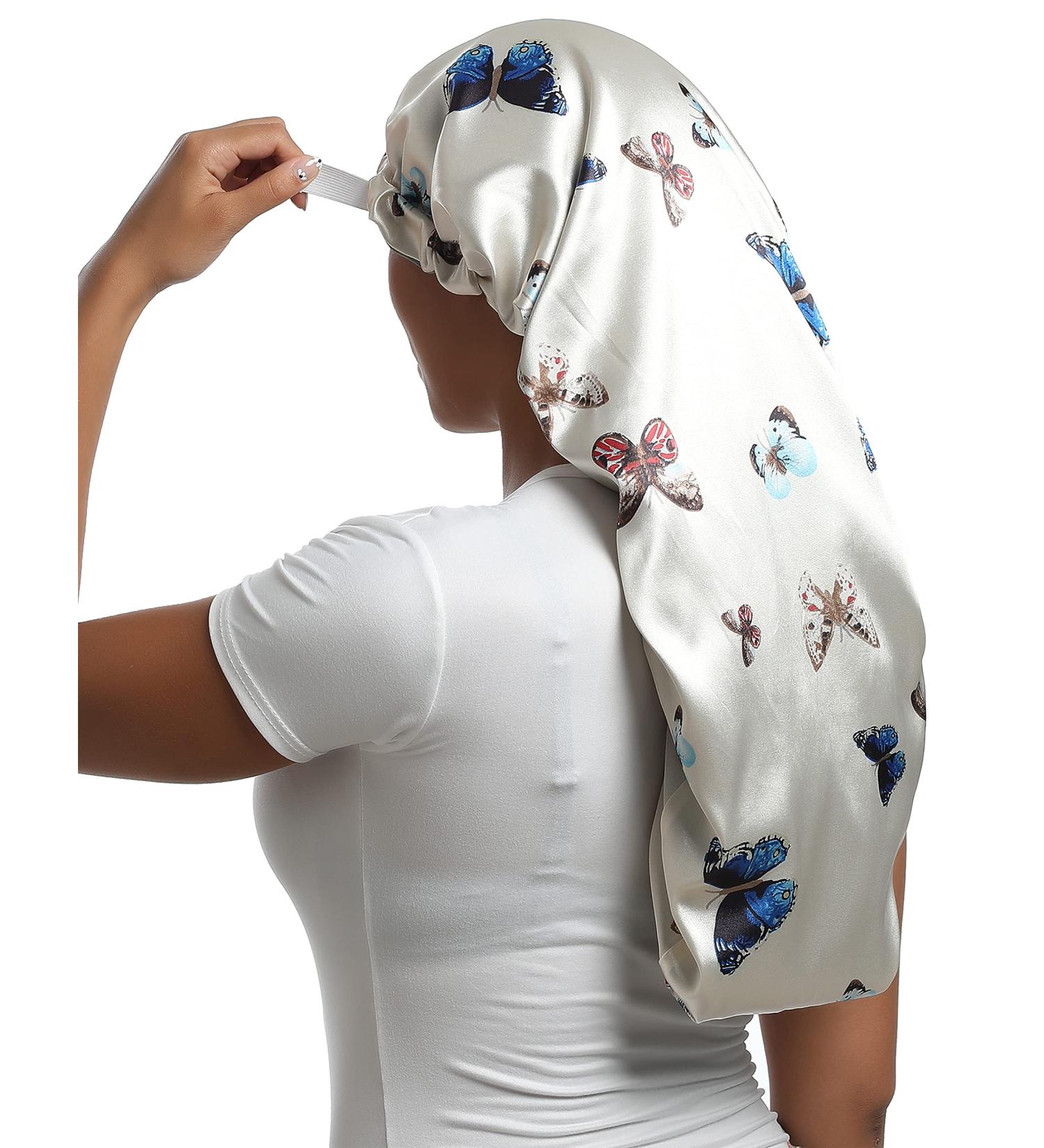 SAYMRE Satin Bonnet for Braids & Curly Hair | Adjustable Sleep Cap | Small-XX-Large | Long Butterfly Design - Buy Online on GoSupps.com