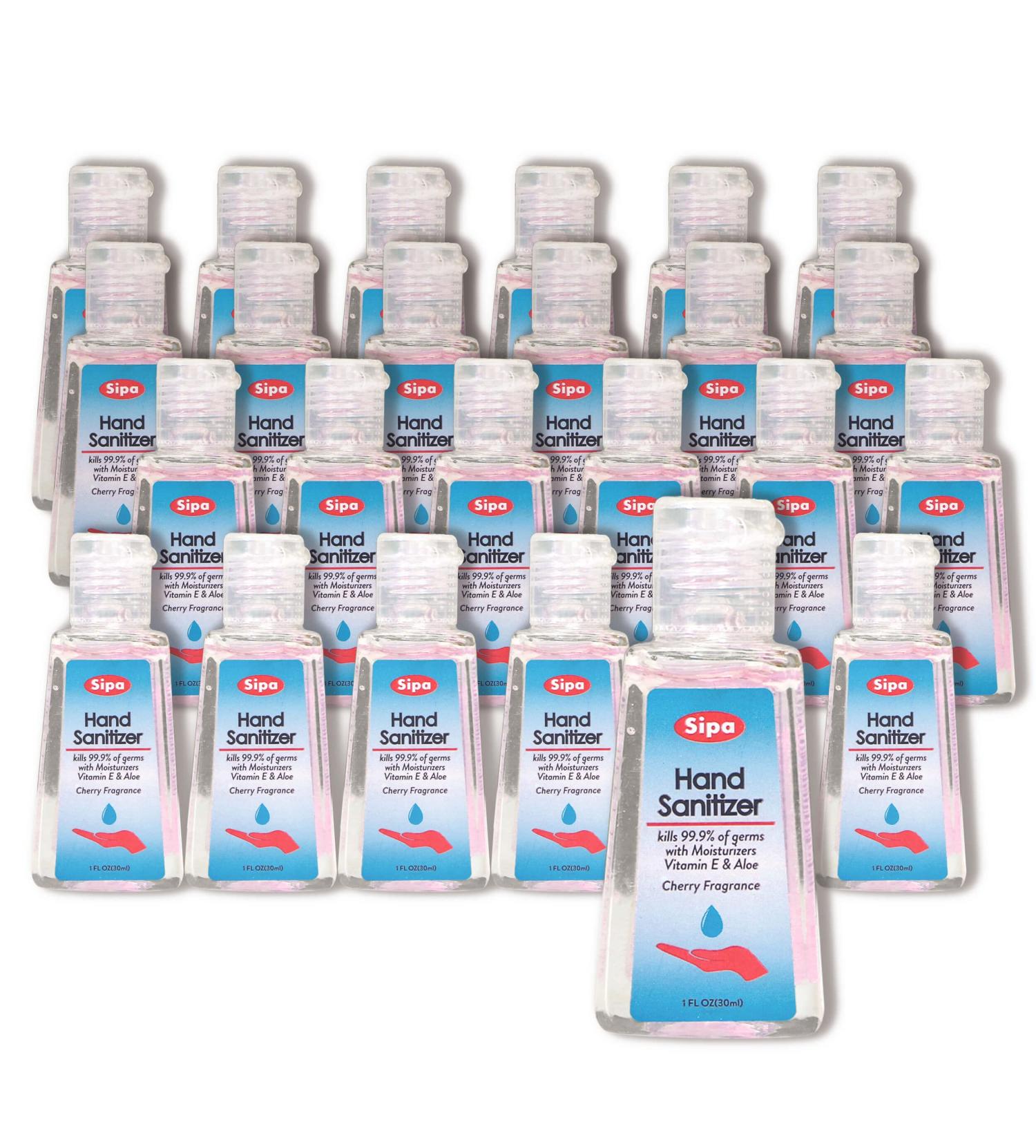 SIPA 1 oz Cherry Scent Hand Sanitizer - Pack of 24 | Travel Size with Aloe and Vitamin E | Includes 2 Keychain Holders - Buy Online on GoSupps.com