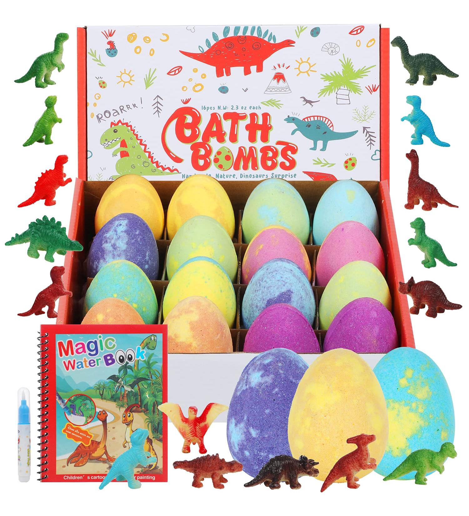 HOTLAKE Organic Dinosaur Bath Bombs for Kids - 16 Pack with Surprise Toys - Perfect Gift for Girls and Boys on Birthdays, Christmas, or Easter - Buy Online on GoSupps.com