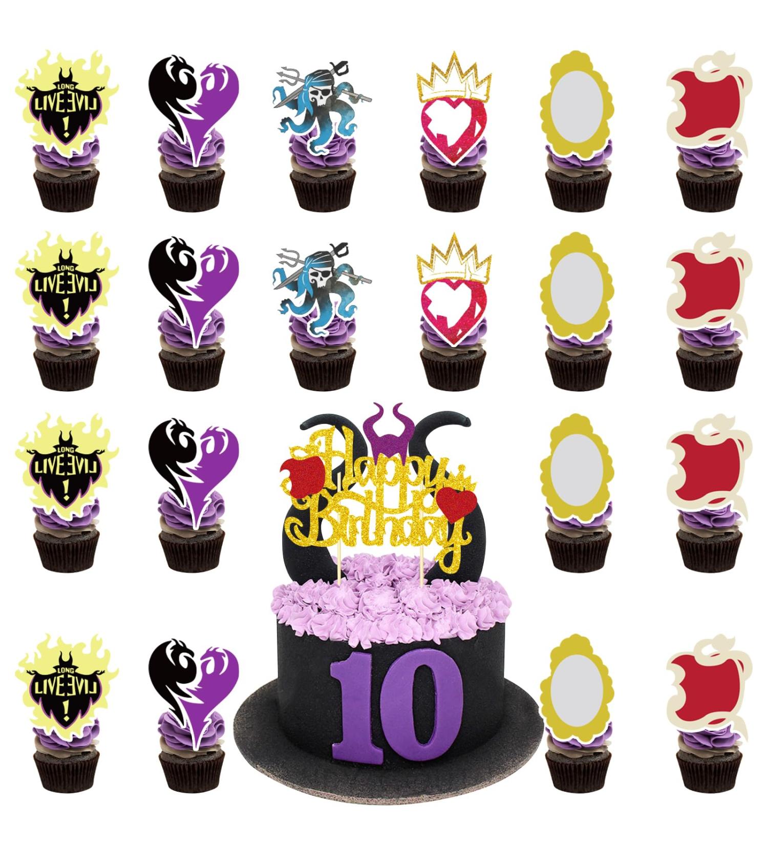 25Pcs Descendant Party Supplies Cake Toppers Cupcake Toppers Birthday Decoration for Boy Girl Birthday Party Supplies - Buy Online on GoSupps.com