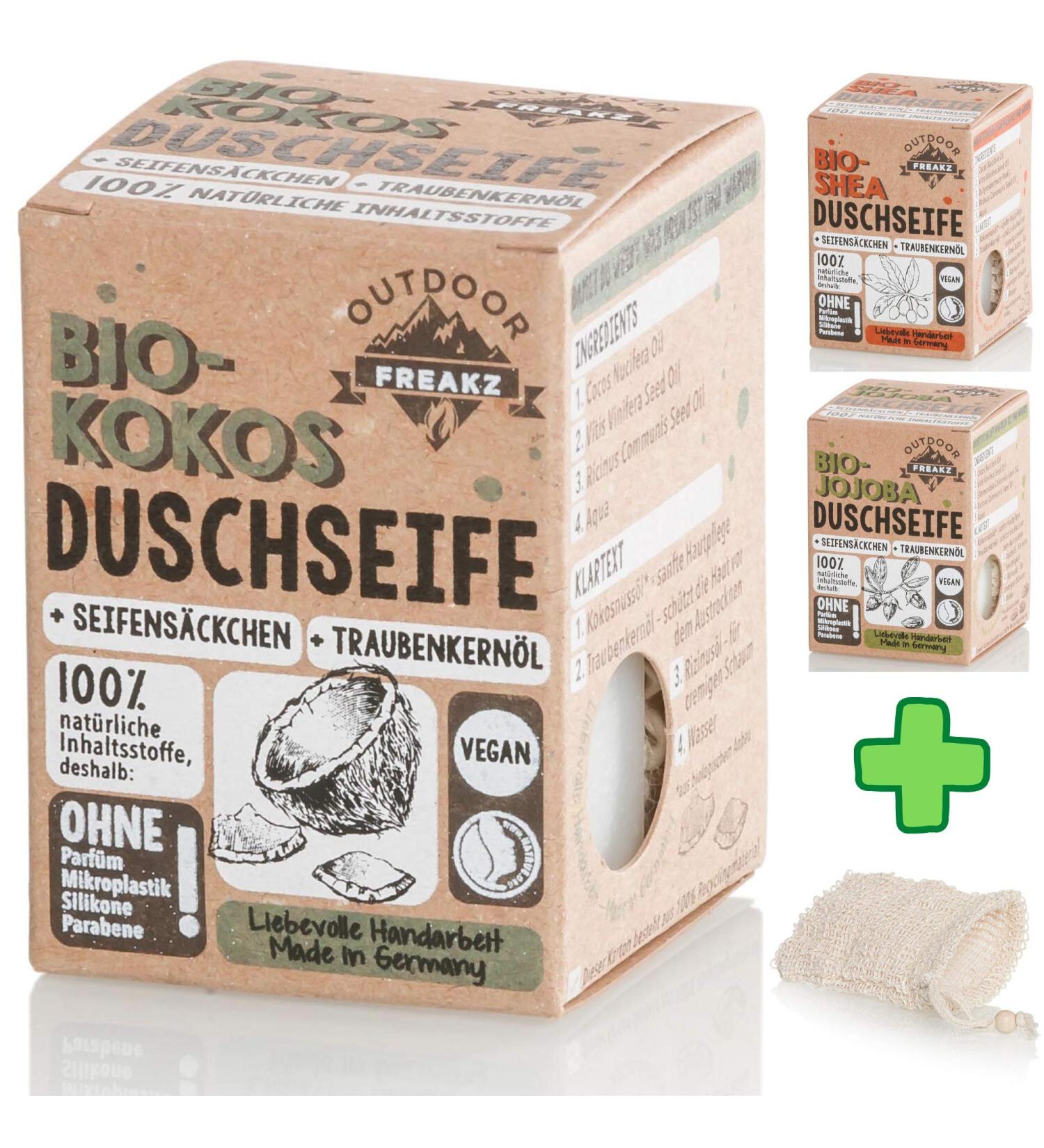  OUTDOOR FREAKZ Organic shower soap with a plastic-free and palm oil-free (coconut) soap sachet - Buy Online on GoSupps.com
