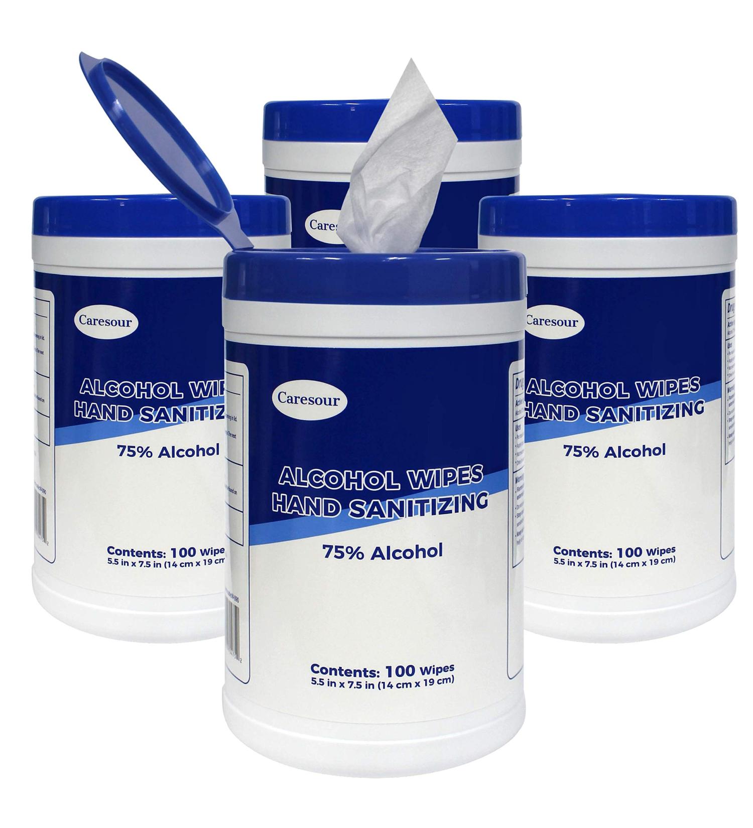 Caresour Advanced 75% Alcohol Hand Sanitizer Wipes  4 Tubs of 100 (400 Wipes)