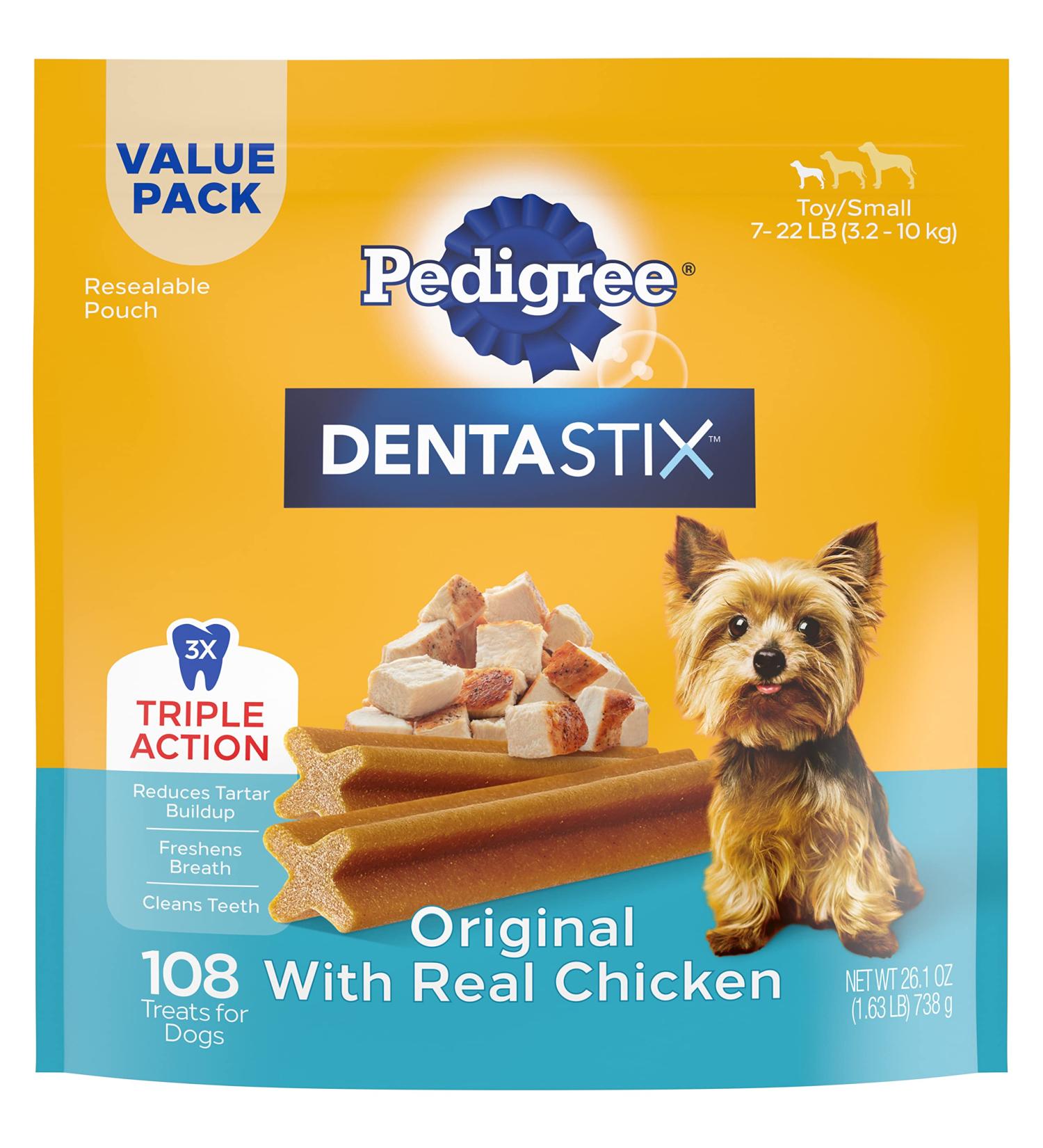 Pedigree DENTASTIX Chicken Flavor Dog Treats 108ct Pack Small Dogs 5-20lbs - Buy Online on GoSupps.com