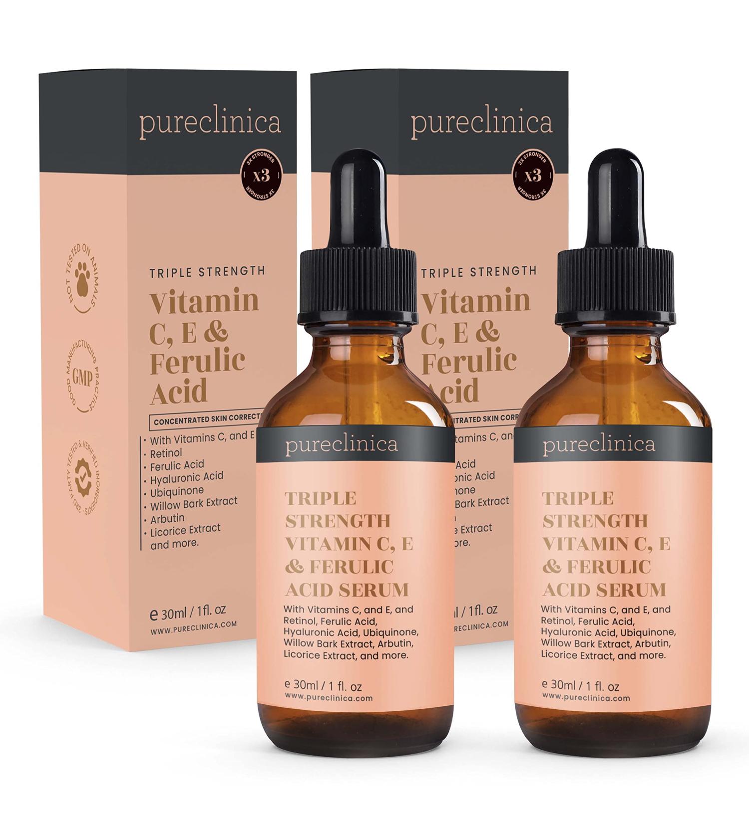 Triple Strength Vitamin C E & Ferulic Acid Serum with Retinol & Hyaluronic Acid - 30ml (Pack of 2) for Radiant Skin - Buy Online on GoSupps.com