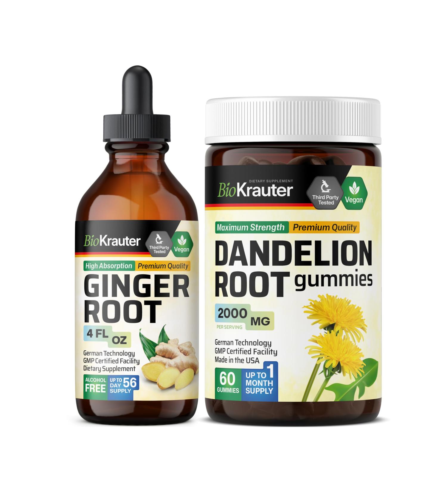 BIO KRAUTER Ginger Root Tincture 4 Fl. Oz. & Dandelion 60 Gummies - Buy Online on GoSupps.com