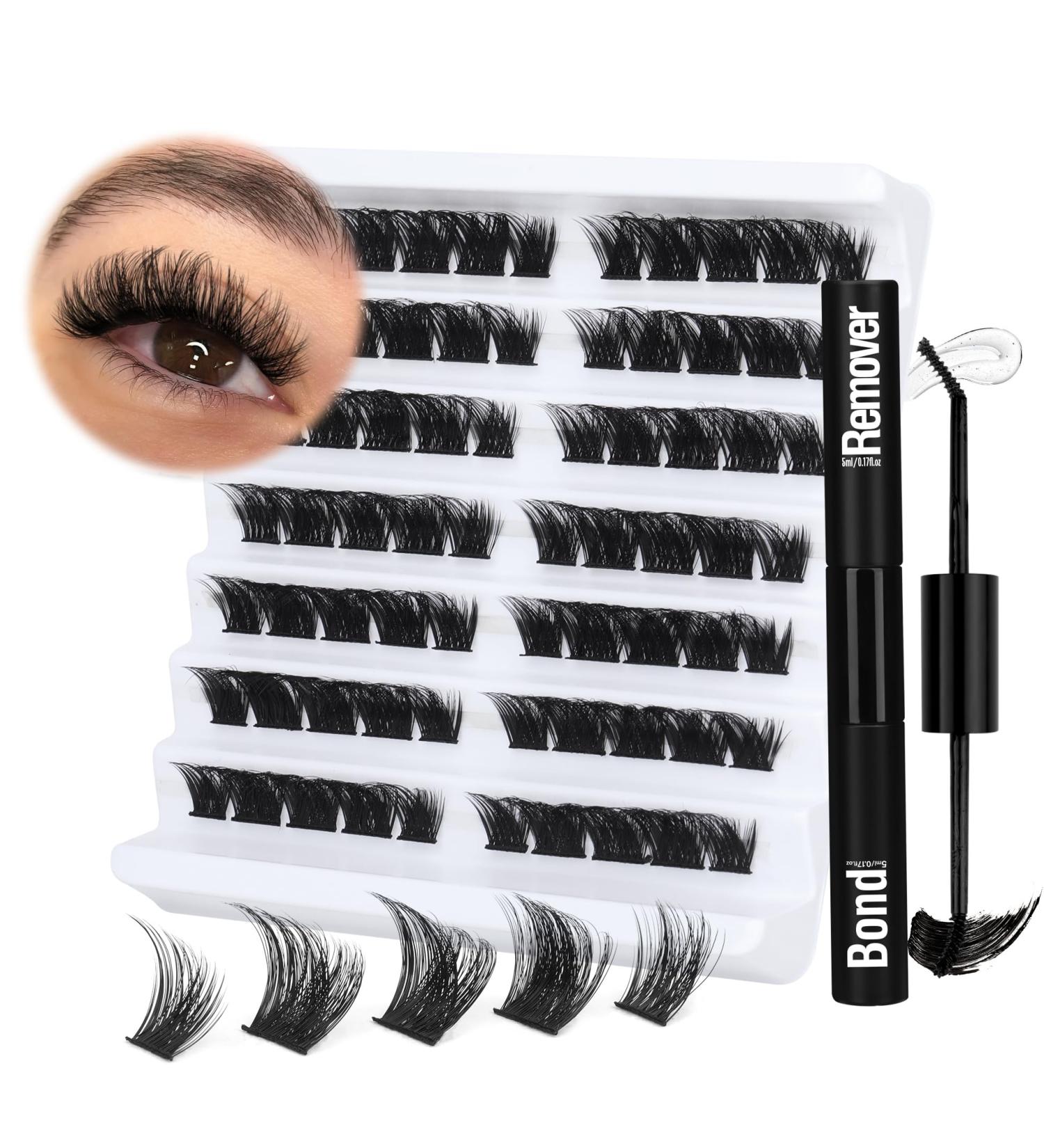 Lash Clusters Kit DIY Extension - Fluffy Cluster Lashes Set for Individual Eyelash Extensions with Glue & Remover by ALICE F - Buy Online on GoSupps.com