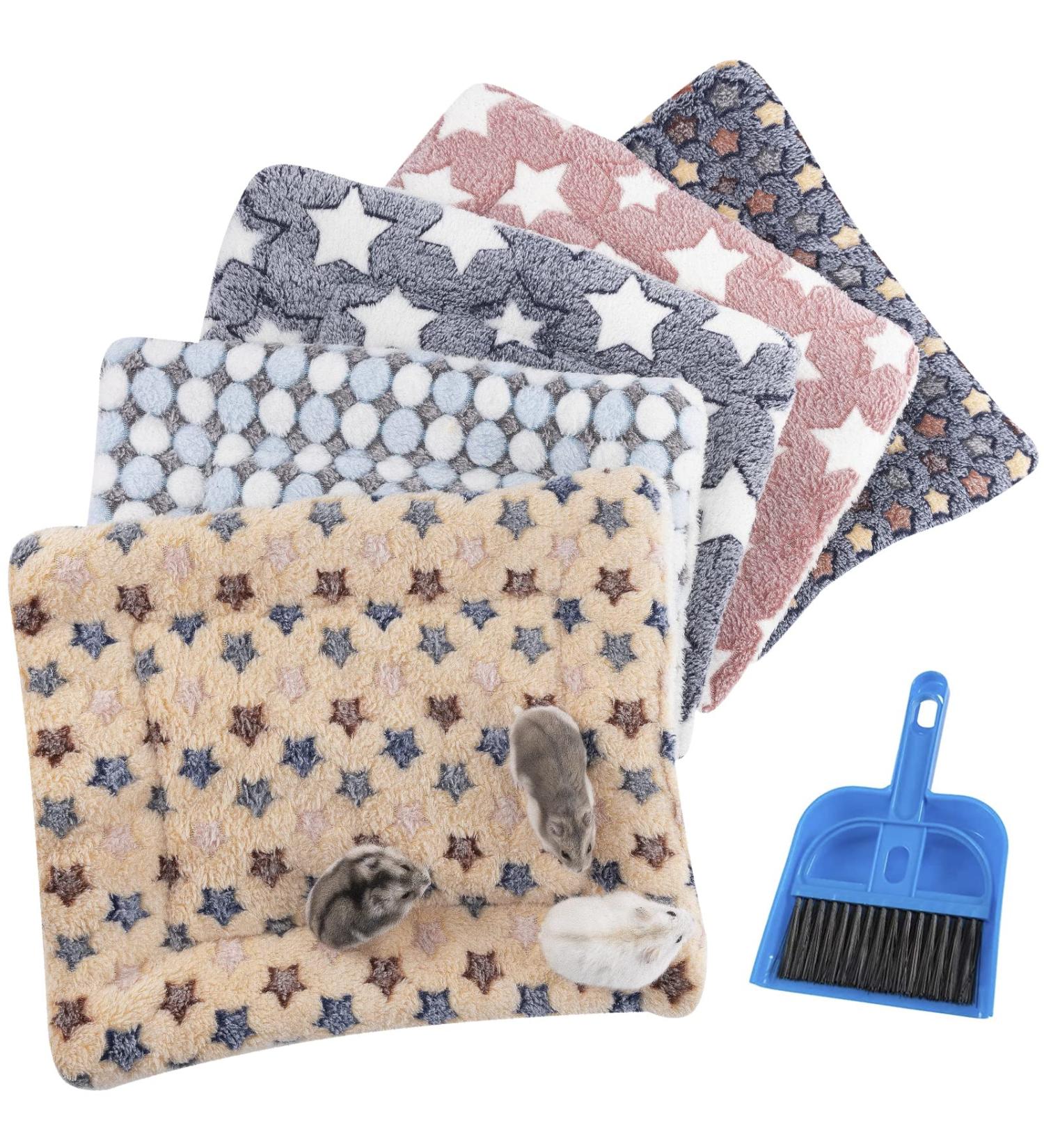 5 PCS Small Animal Winter Bedding Fleece Mats - Rabbit, Guinea Pig, Hamster Bed Mat with Cleaning Brush - Soft & Warm for Chinchilla, Hedgehog - Thickened Plush Material - Buy Online on GoSupps.com