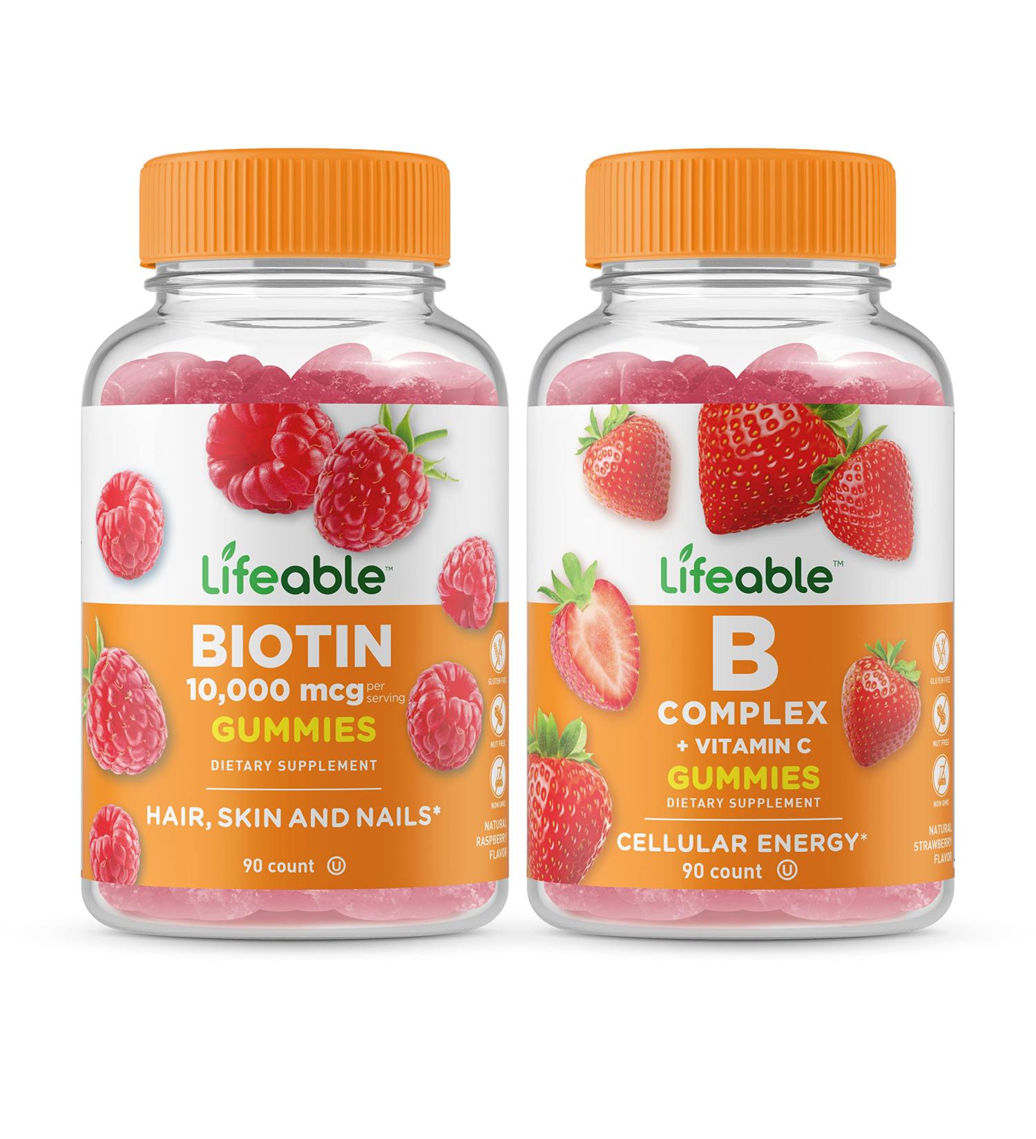 Lifeable Biotin + Collagen & Biotin Gummies Bundle - Great Tasting Vitamin Supplement Gluten Free GMO Free Chewable - Buy Online on GoSupps.com