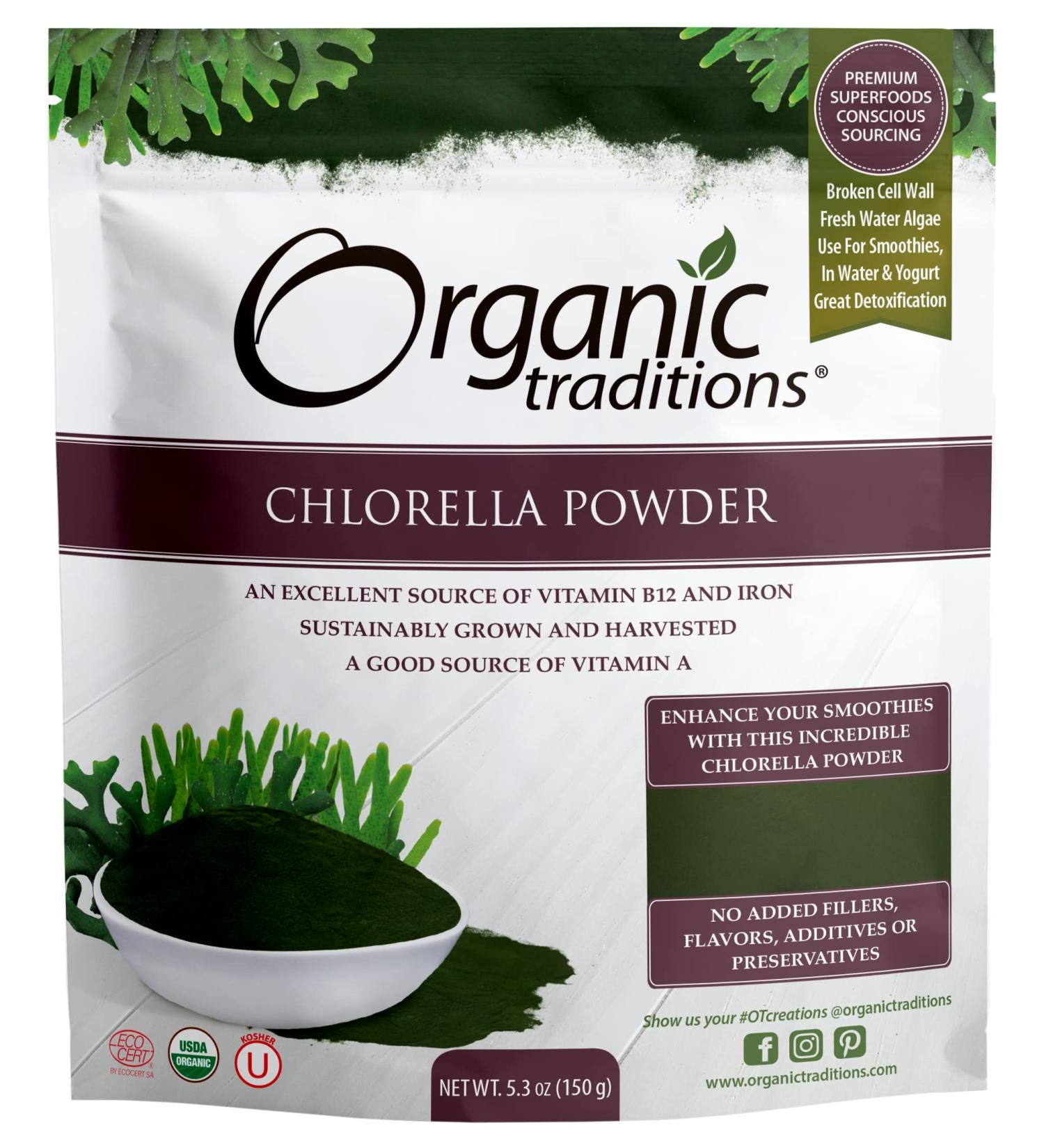 Organic Traditions Chlorella Powder - 5.3 oz (150g) | Premium Superfood for Detox & Nutrition - Buy Online on GoSupps.com