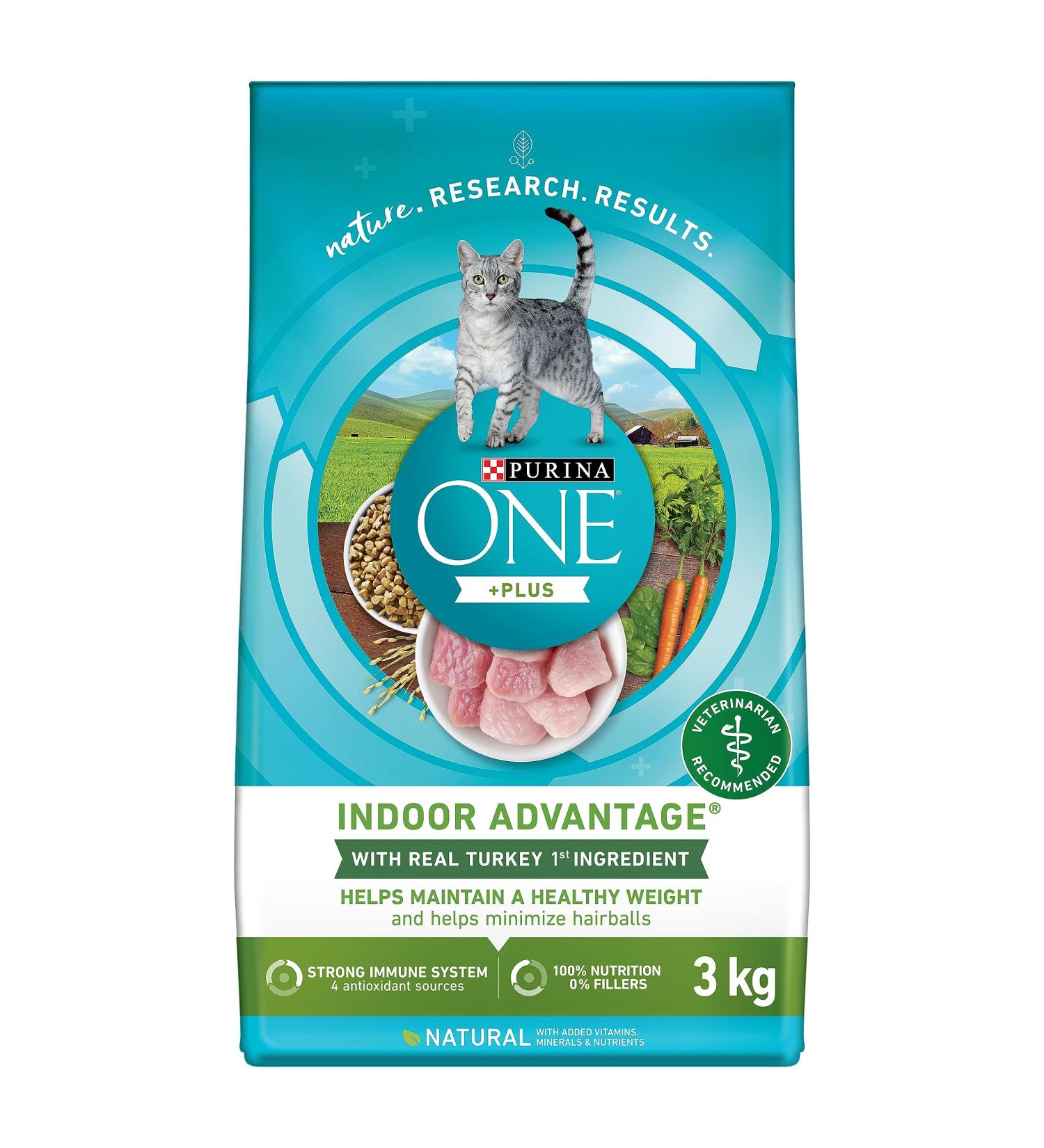 Purina ONE +Plus Dry Cat Food Indoor Advantage Turkey - 3 kg Bag 3 kg (Pack of 1) - Buy Online on GoSupps.com