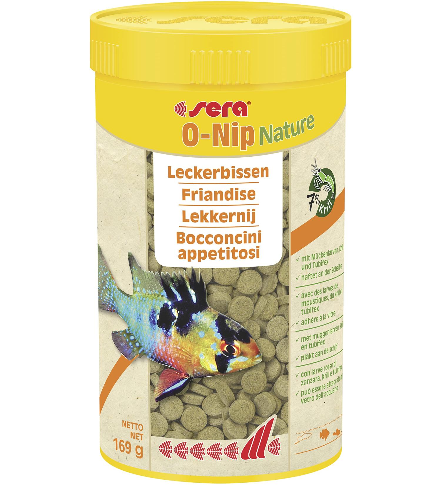 Sera O-Nip Nature 250 ml - 7% Krill Adhesive Tablets for Healthy Aquarium Fish Feed - High Usability Fewer Algae Tablets - International Shipping Available - Buy Online on GoSupps.com