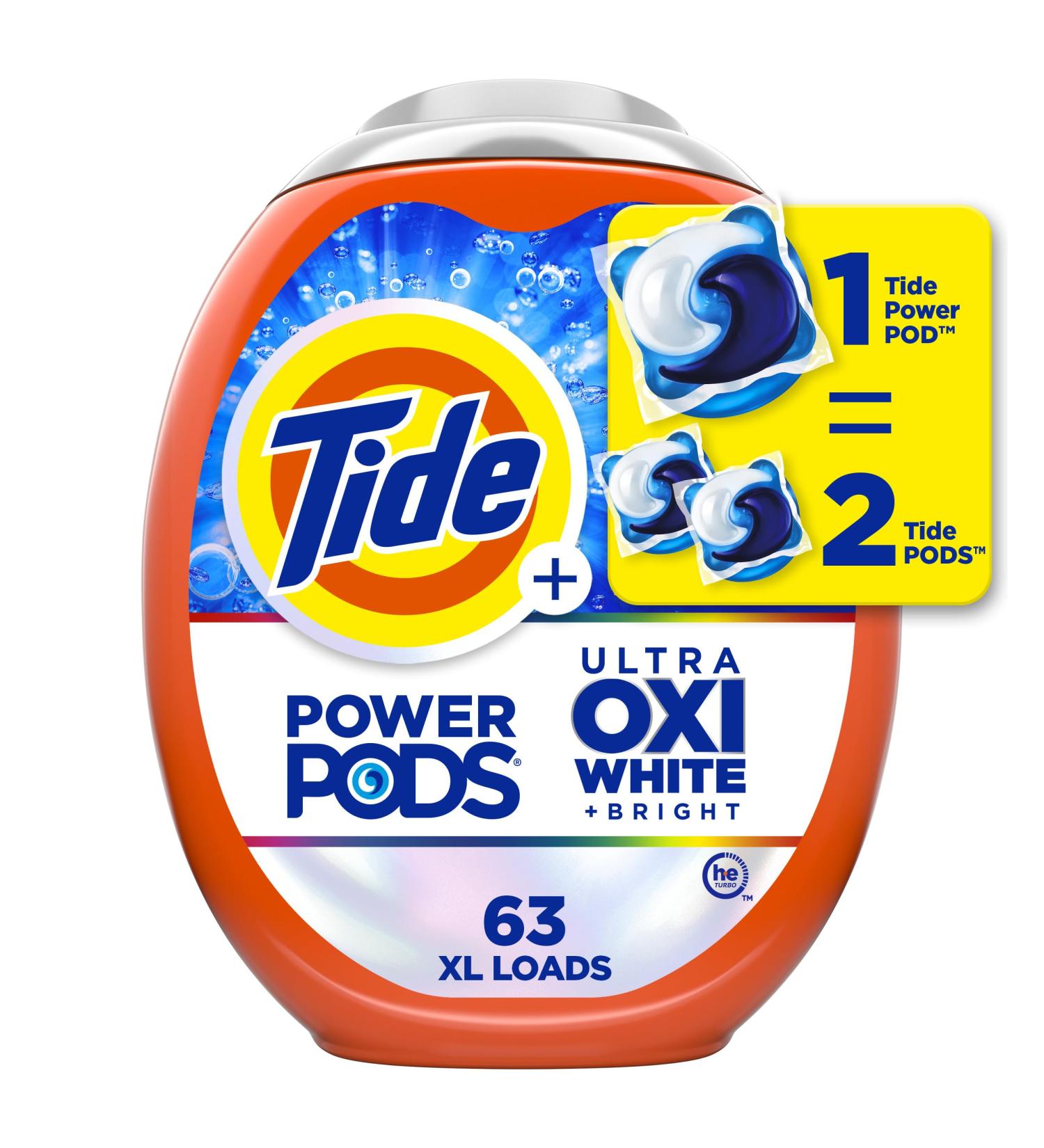 Tide Power PODS Plus Ultra OXI Laundry Detergent - Advanced Stain Removal & Whitening - 63 Count - International Shipping Available - Buy Online on GoSupps.com