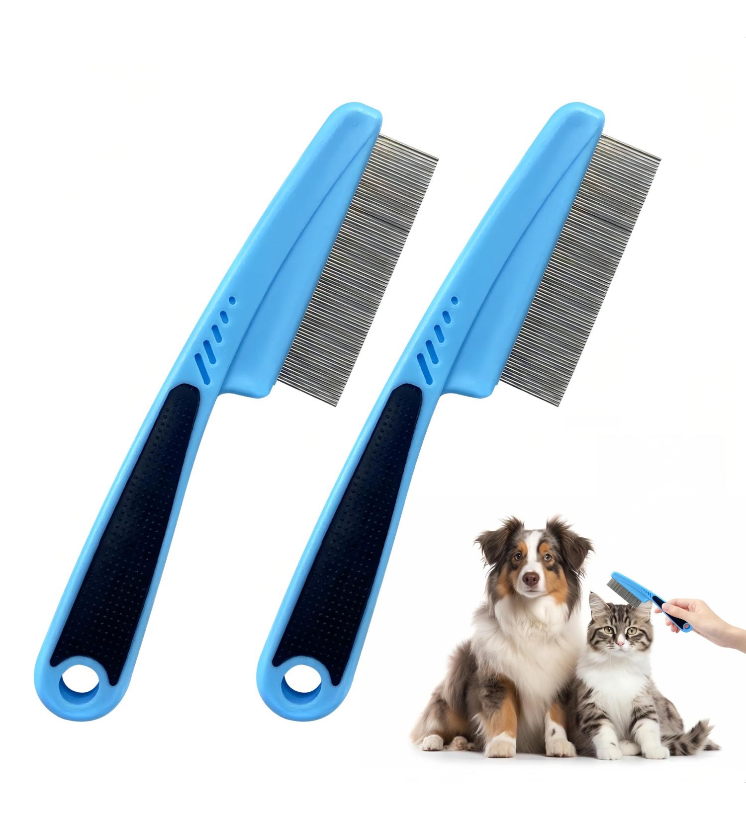 2025 New Multifunctional Pet Comb Magic Fine Comb Grooming Brush for Pets Flea Comb Durable Pet Tear Stain Removal Tool Stainless Steel Massage Comb Kit for Small Dogs and Cats 2 Pack (Black and blue) - Buy Online on GoSupps.com