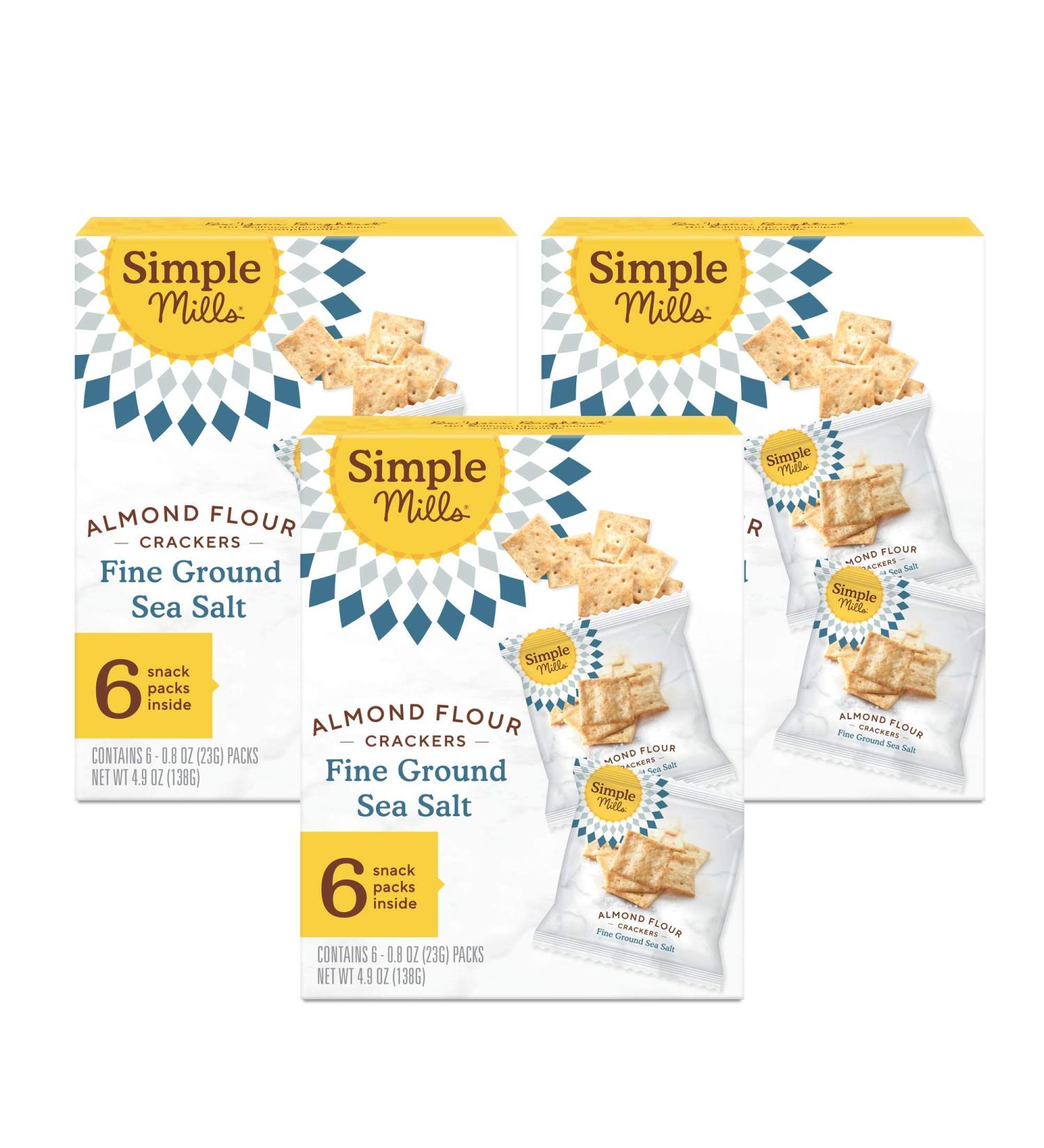 Simple Mills Almond Flour Crackers Snack Packs - Gluten-Free, Vegan, Healthy Snacks - Fine Ground Sea Salt, 4.9oz (Pack of 3) - Buy Online on GoSupps.com
