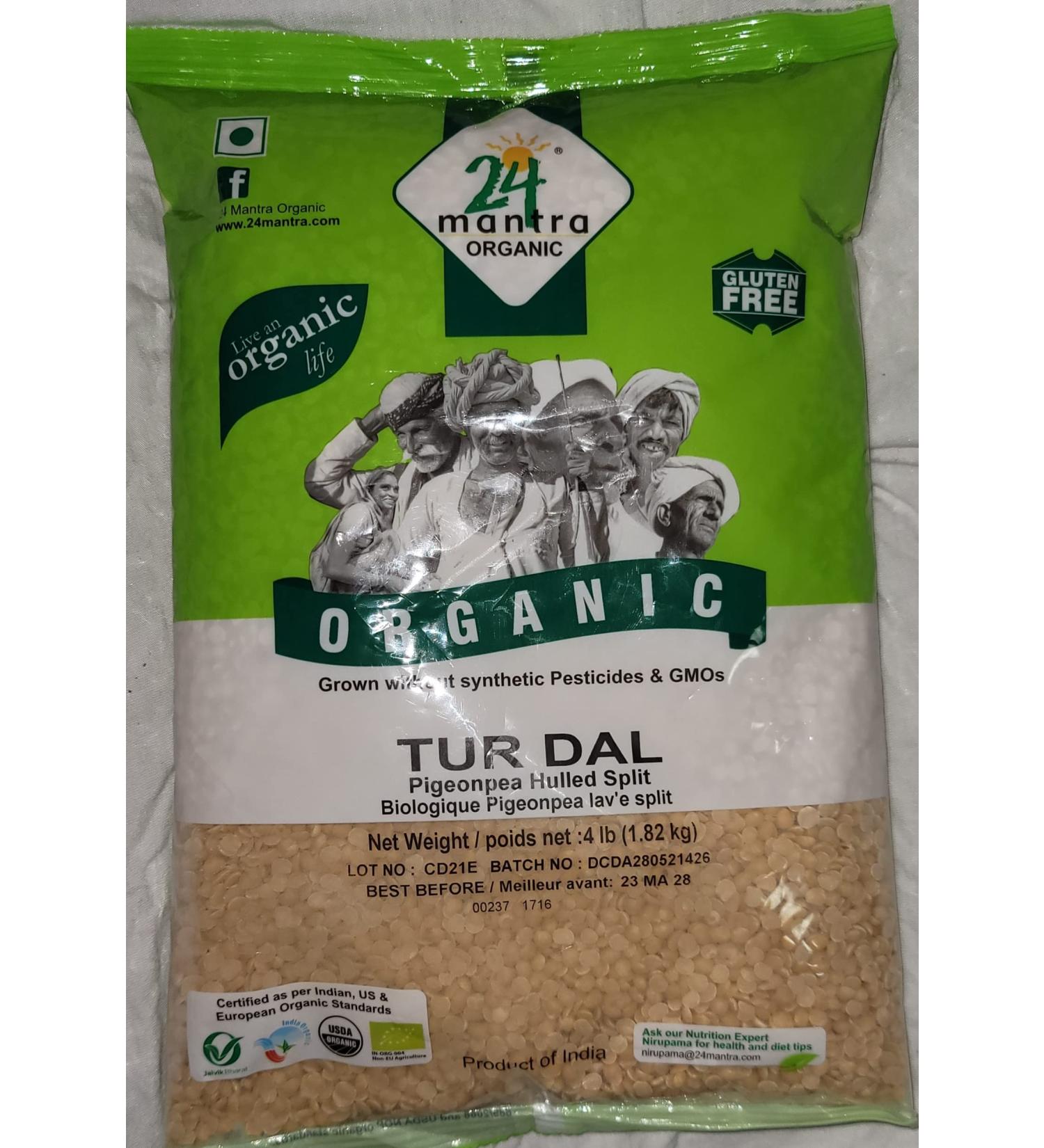 Organic Toor Dal - Organic Split Pigeon Peas (Toor Dal) -USDA Certified Organic - European Union Certified Organic -Pesticides Free - Adulteration Free - Sodium Free - 4 Lbs - 24 Mantra Organic - Buy Online on GoSupps.com