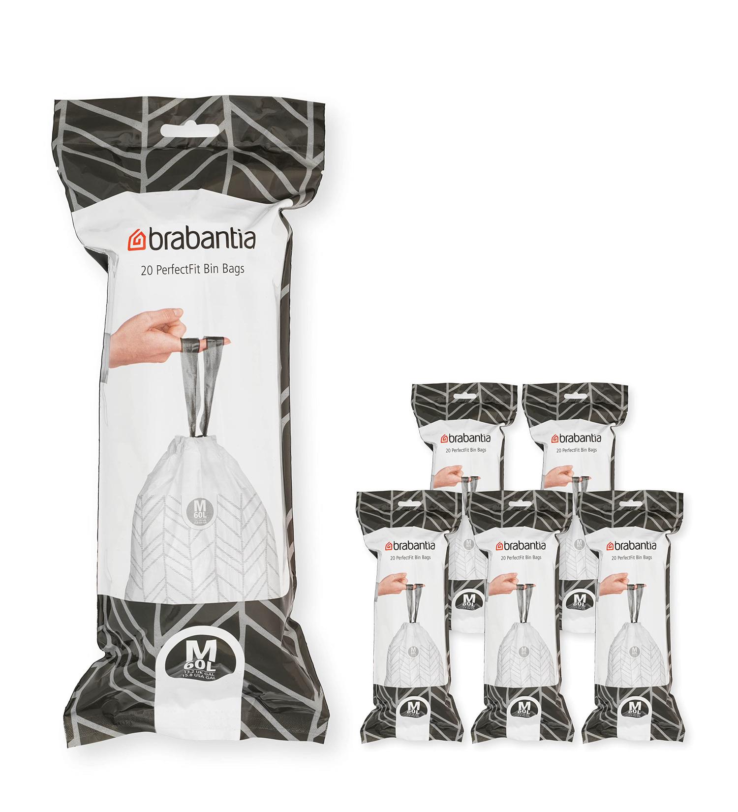 Brabantia Perfectfit Code M Garbage Bags 60L - Extra Strong 120 Bags in 6 Rolls White - Eco-Friendly Multipack for International Shipping - Buy Online on GoSupps.com