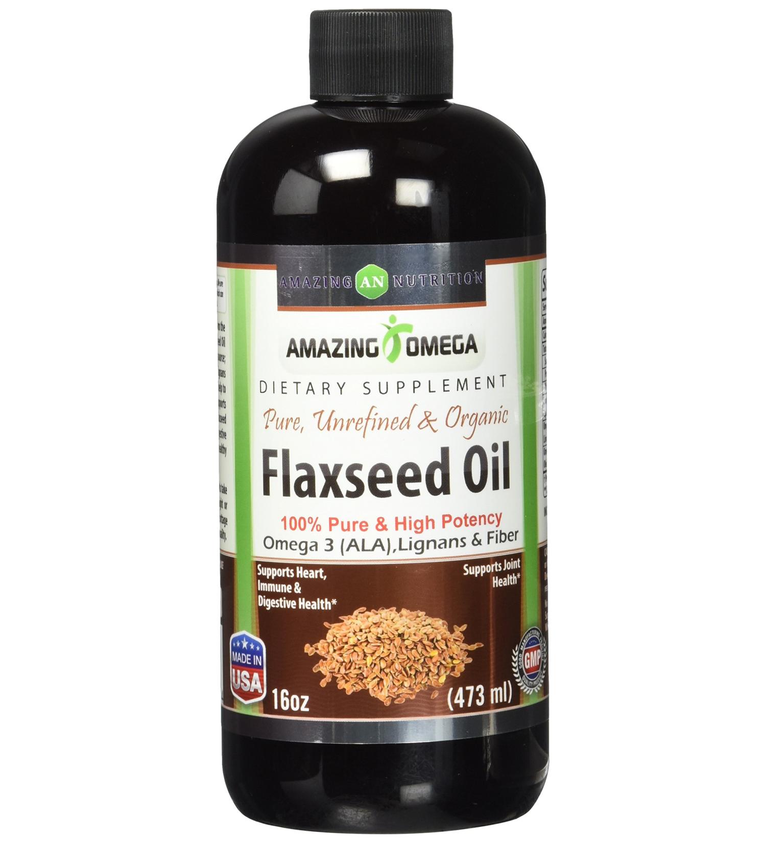 Amazing Omega Flaxseed Oil Dietary Supplement 16 Fl Oz Excellent Source of Omega 3s - Supports Heart Health, Joint Health, Immune System Health, Digestive Function