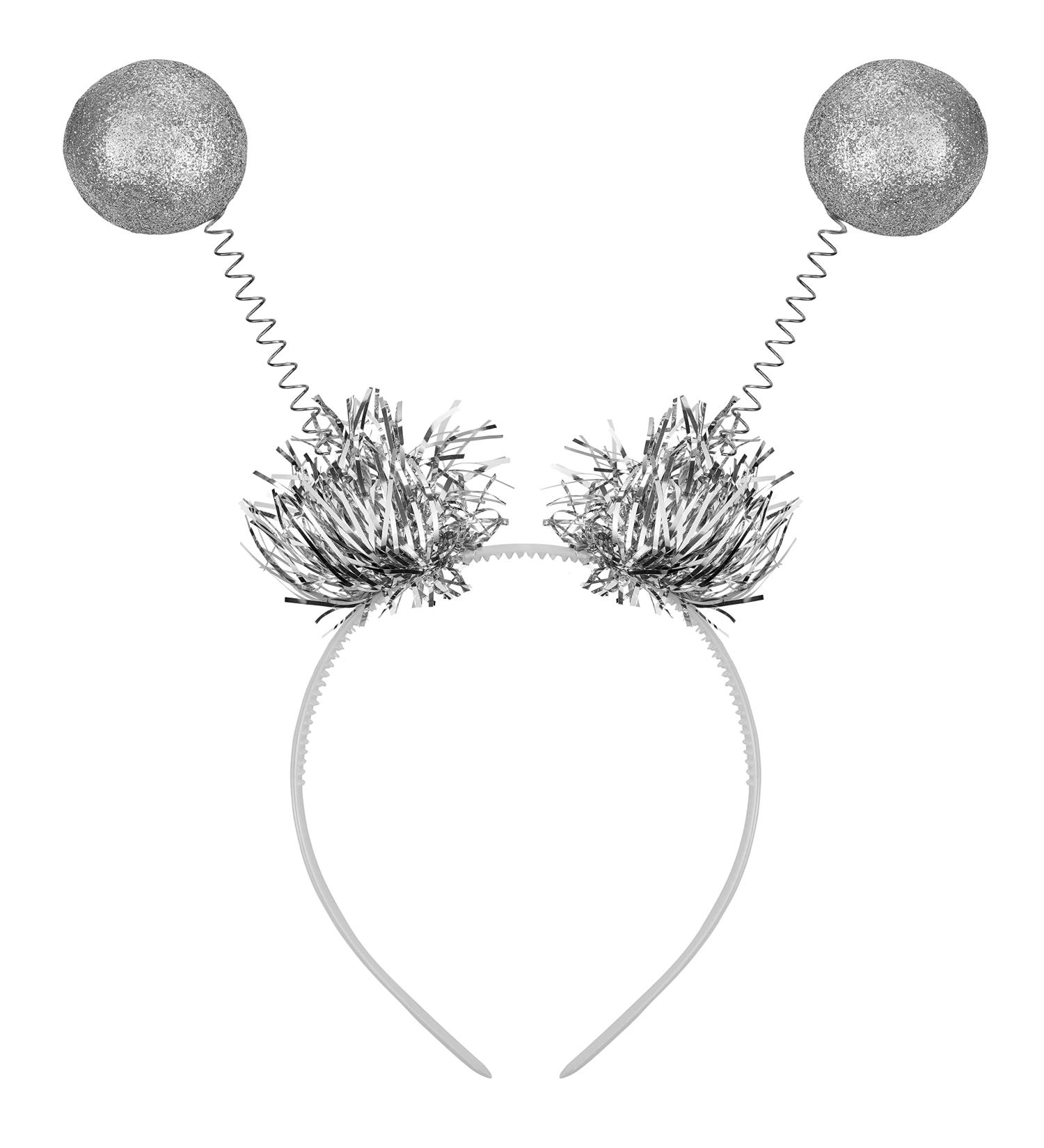 Balinco Alien Hairband Silver with 2 Round Balls & Glitter Effect | Headband | Disco Queen Headband | Hair Accessories | Headband | Headwear | Carnival Halloween Party Costume for Women & Men - Buy Online on GoSupps.com