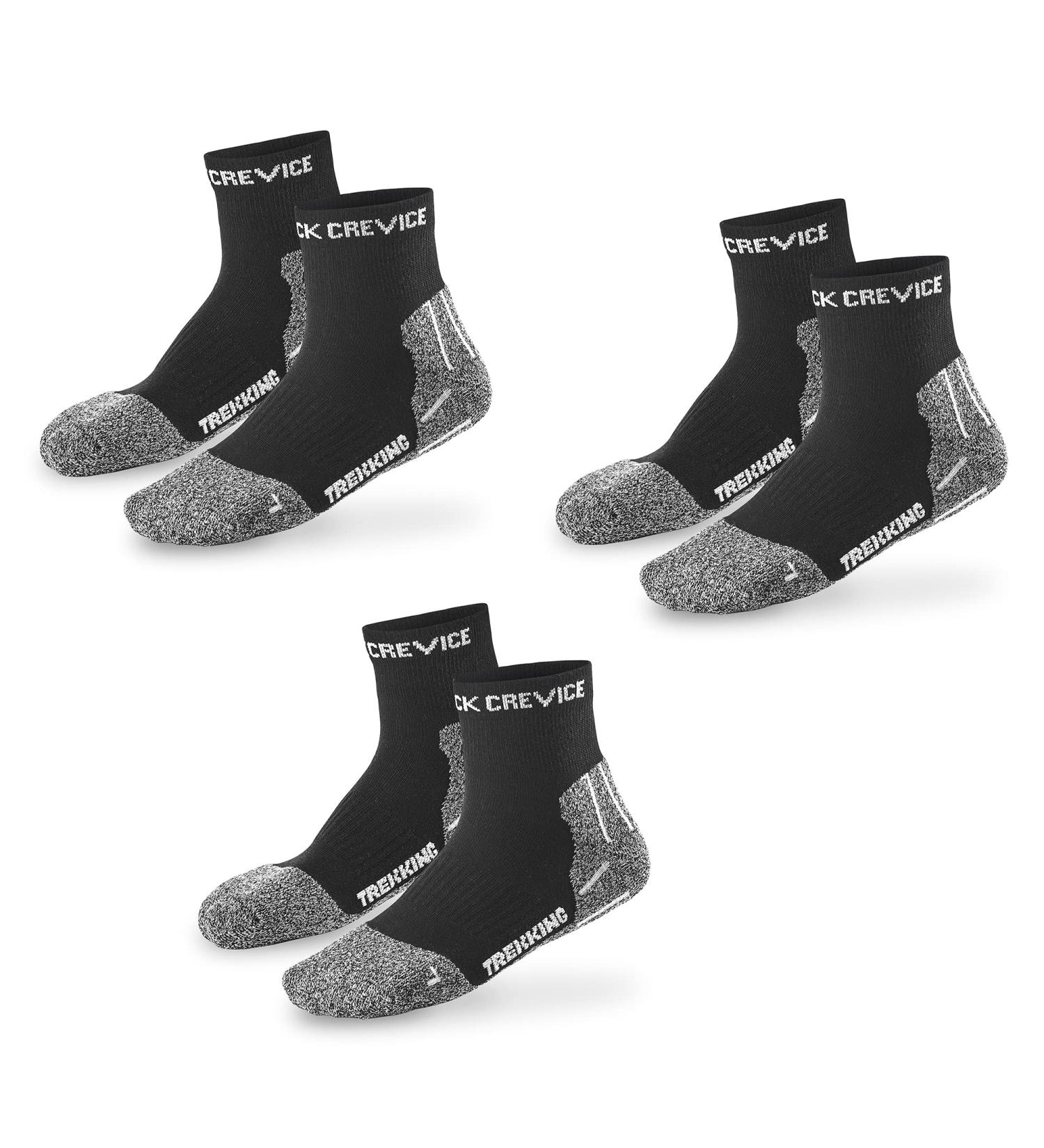 Buy Black Crevice Trekking Socks for Men & Women - Climate-Regulating Breathable & Reinforced For Hiking - 3 Pairs in Short Black/White (Sizes 43-46) - Buy Online on GoSupps.com