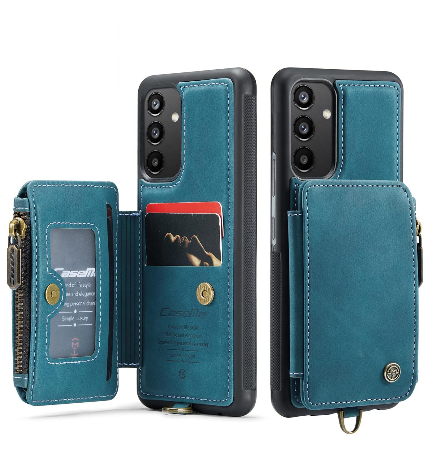 Shop Soonic Protective Leather Cover for Samsung Galaxy A34 5G - Magnetic Wallet with Card Compartment Zipper & Stand | Blue - Buy Online on GoSupps.com