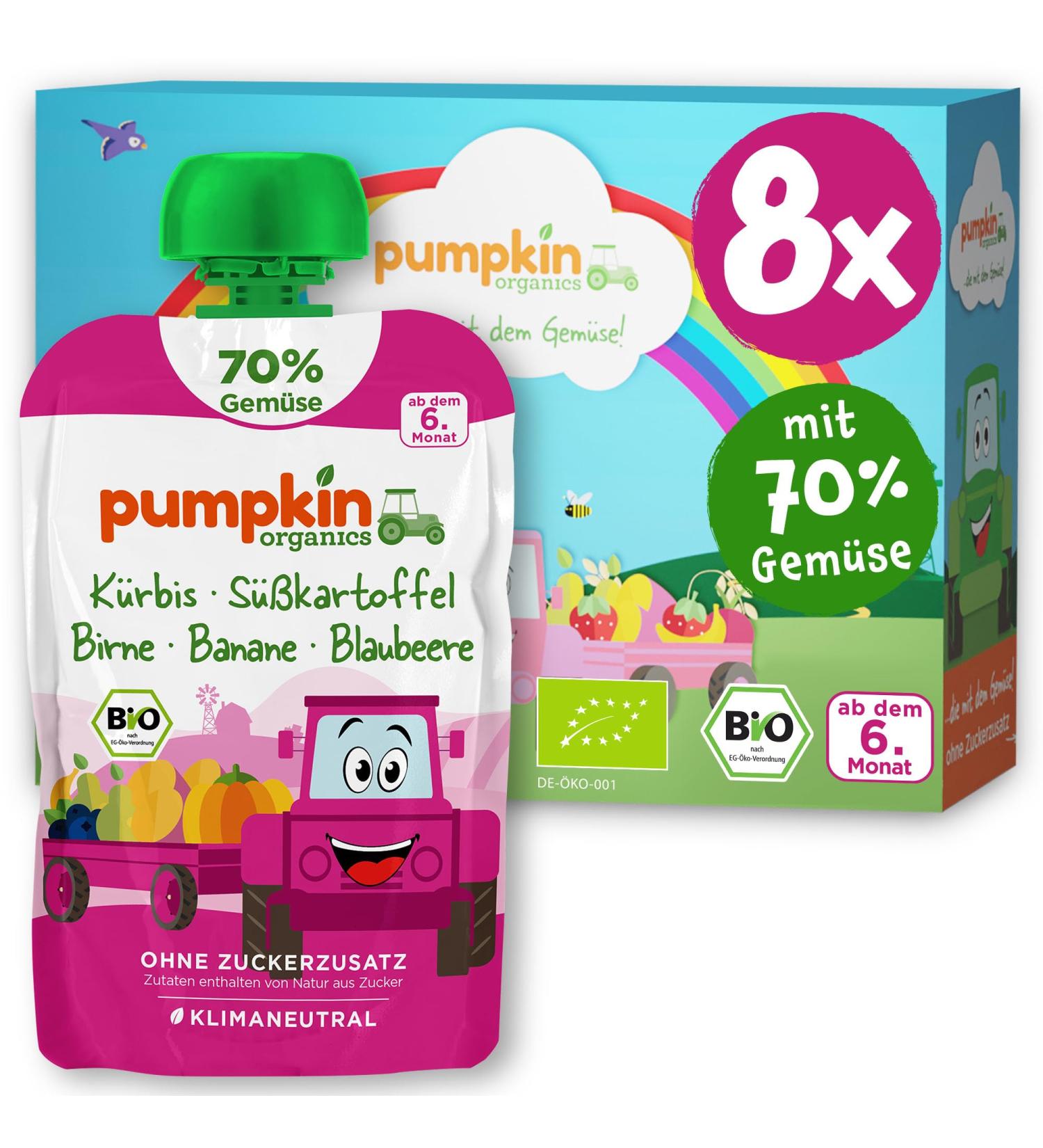 Buy Pumpkin Organics Bio Vegetable Quetschies 8 Pack - Gluten-Free No Added Sugar Baby Food for 6+ Months - Healthy Snacks with Pumpkin Sweet Potato Pear Banana Blueberry - Buy Online on GoSupps.com