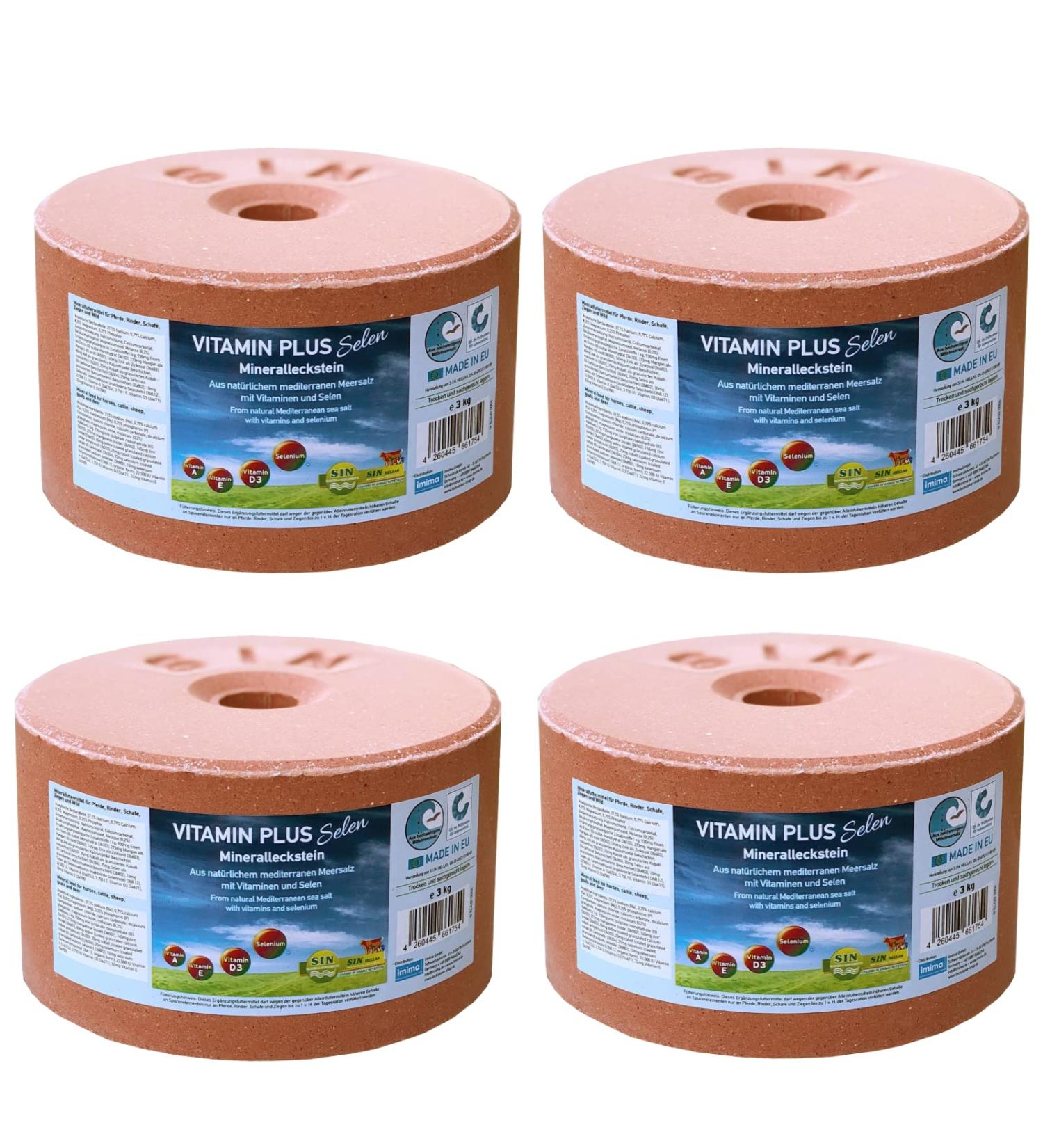 imima Mineral Lick Horse VITAMIN PLUS Selenium Salt Lick Set 4 x 3 kg - Salt Lick Stones for Horses Sheep Goats Game and Cattle - Mineral Stone for Licking Salt - Buy Online on GoSupps.com