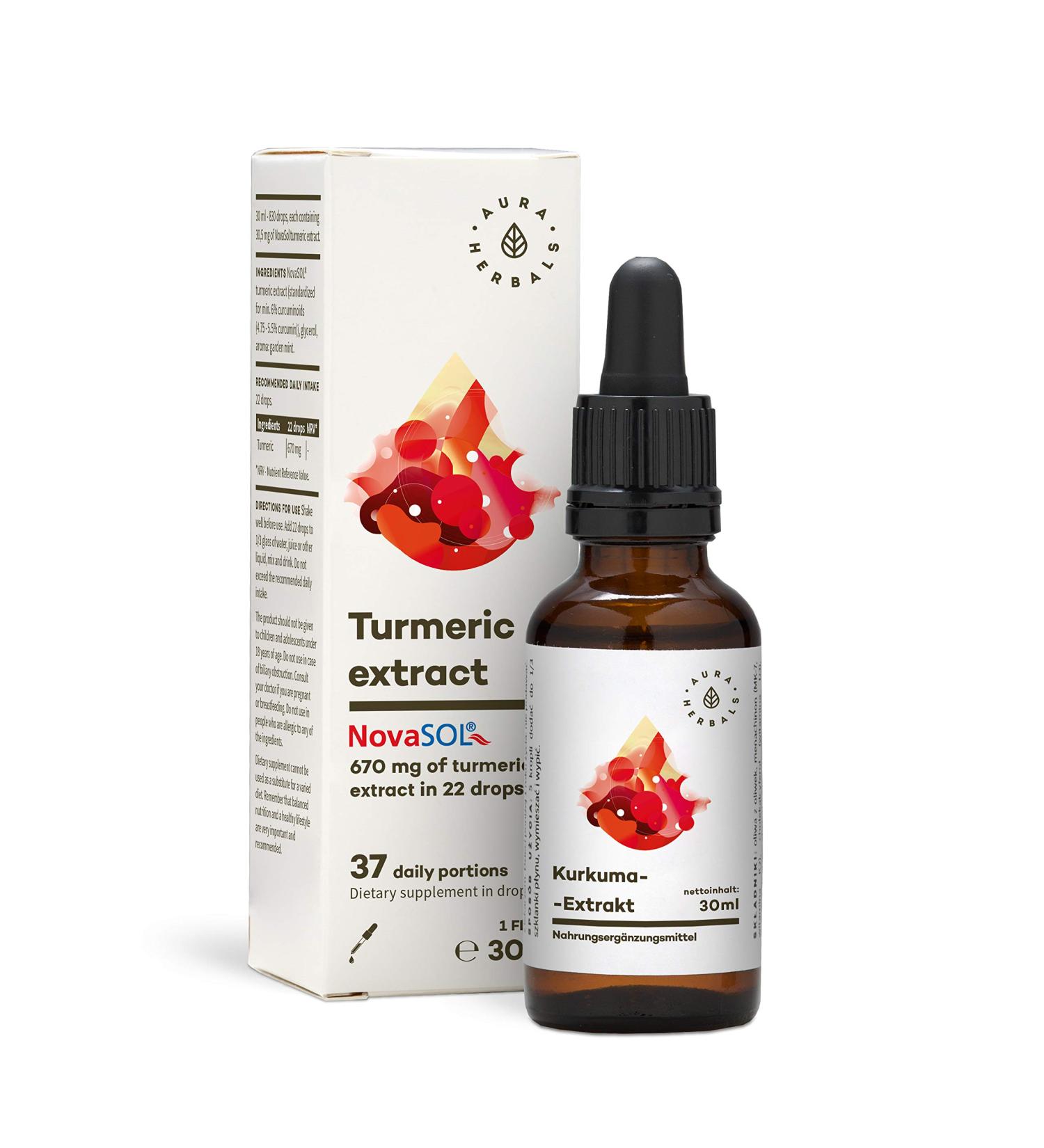 Aura HERBALS Turmeric Extract - High-Dose 830 Drops - 7500mg Curcuminoids - 185x Bioavailability - Vegan - Curcumin Without Magnesium Stearate - Buy Online on GoSupps.com