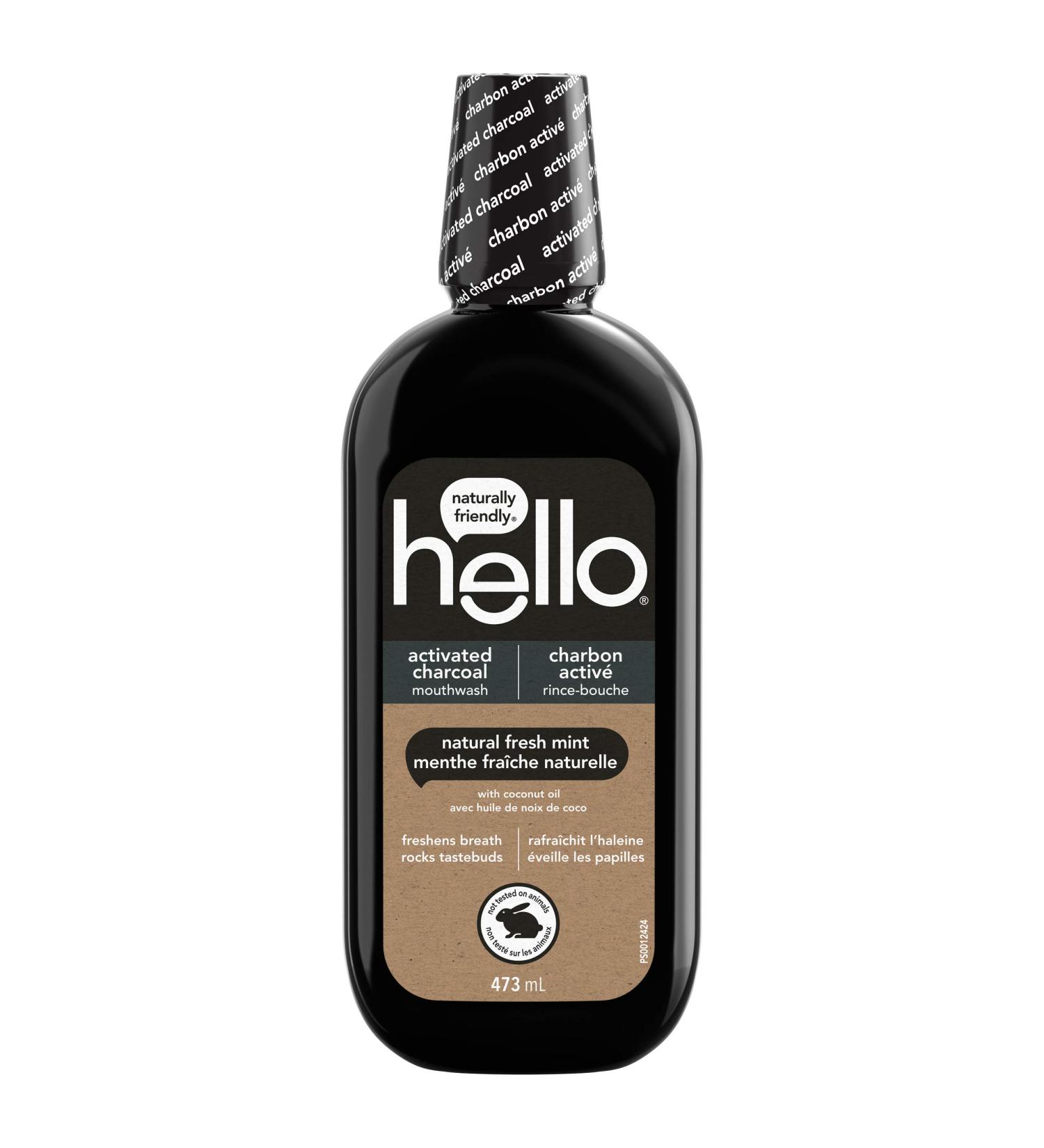 Hello Activated Charcoal Mouthwash Natural Fresh Mint and Coconut Oil Fluoride Free Alcohol Free Vegan SLS Free and Gluten Free 473 mL 473 ml (Pack of 1) - Buy Online on GoSupps.com