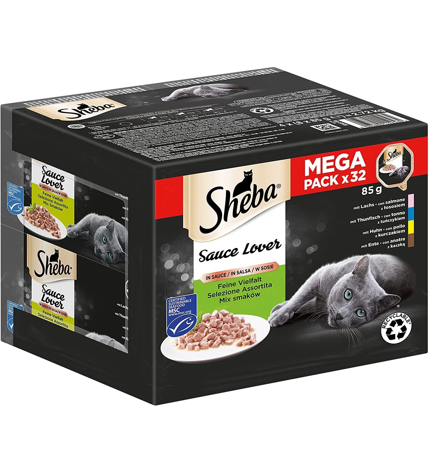 Sheba Sauce Lover - Premium Cat Food Variety Pack (32 x 85g) | Salmon Tuna Chicken & Duck - MSC Certified - Buy Online on GoSupps.com