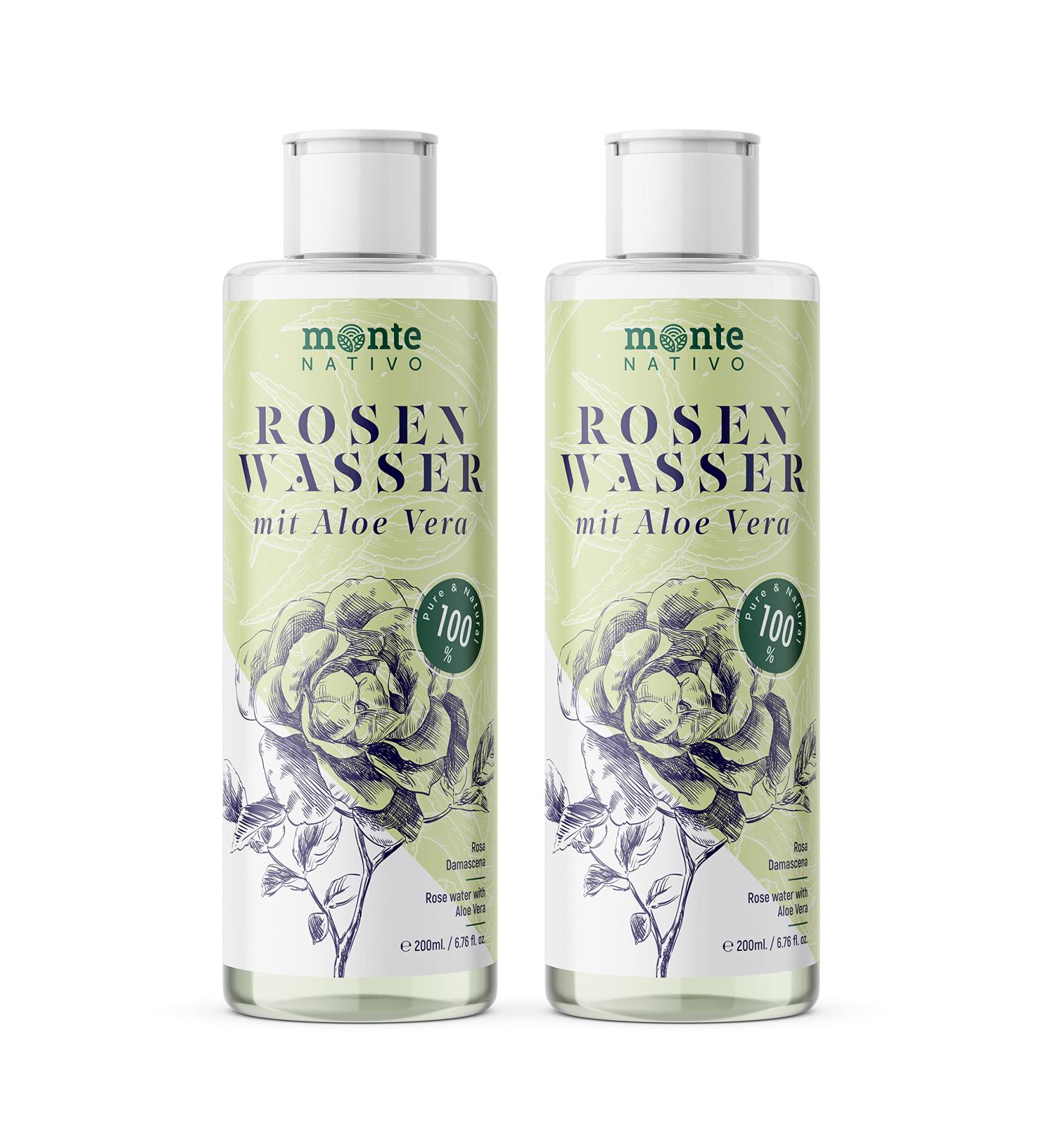 Rose Water with Aloe Vera 2x200ml | Natural Facial Care & Cleaning | Anti-Pimple Skin Care | 400ml Rosenwasser for Glowing Skin - Buy Online on GoSupps.com