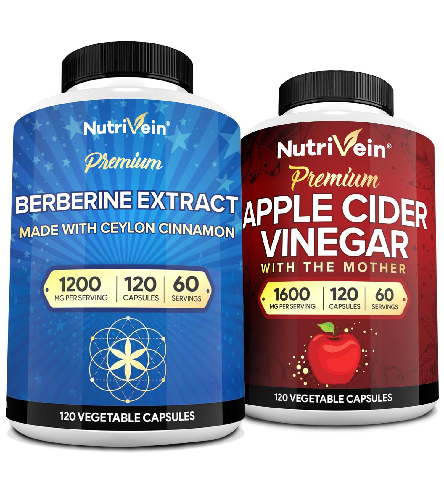 Nutrivein Premium Apple Cider Vinegar Capsules & Berberine Supplement Bundle: High-Absorption Berberine & Apple Cider Vinegar Supplements Bundle for Digestion, Detox, & Whole-Body Balance - Buy Online on GoSupps.com