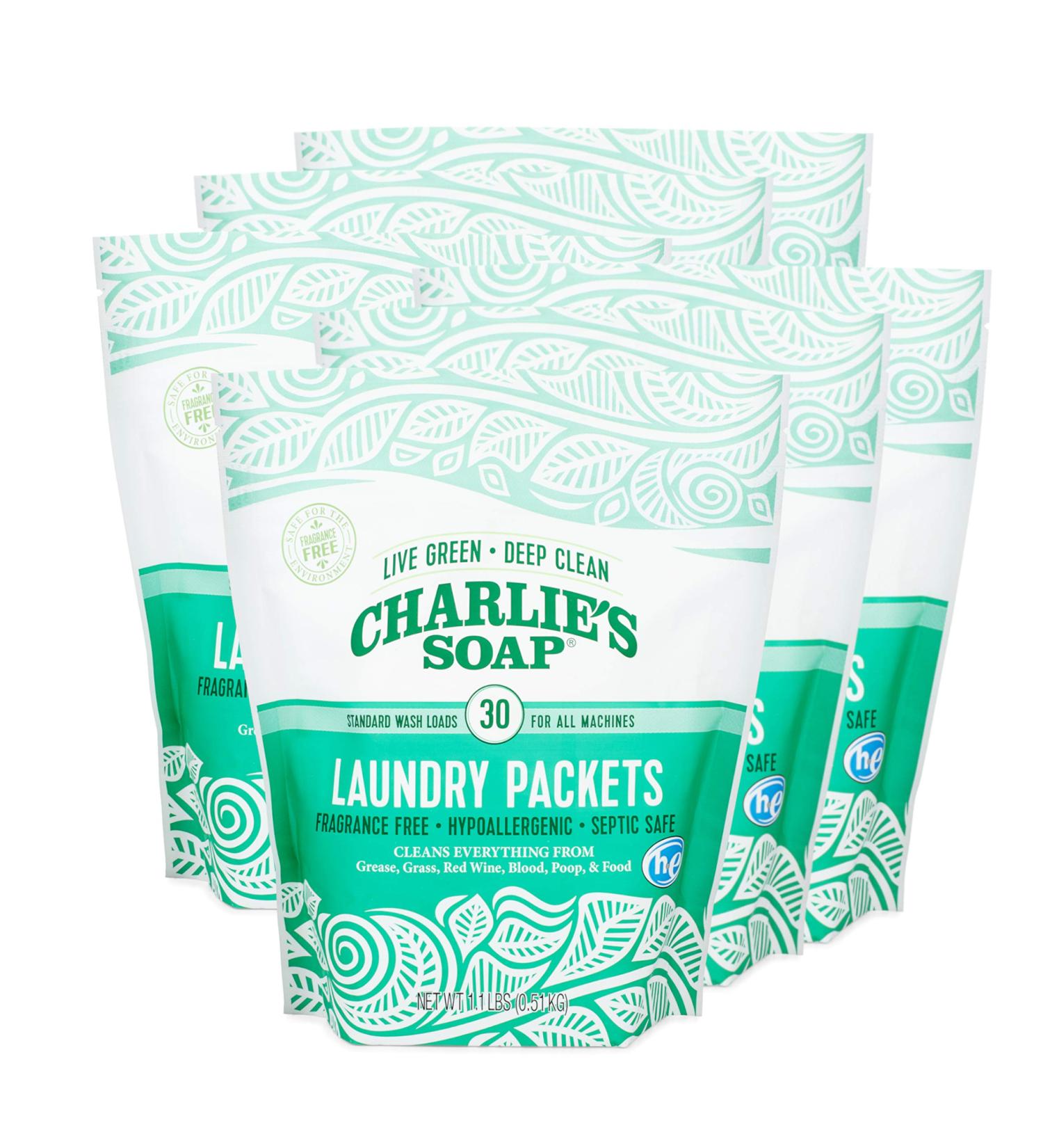 Charlieâ€™s Soap Unscented Powdered Laundry Packets - 30 Count | 6 Pack for 180 Total Loads - Buy Online on GoSupps.com