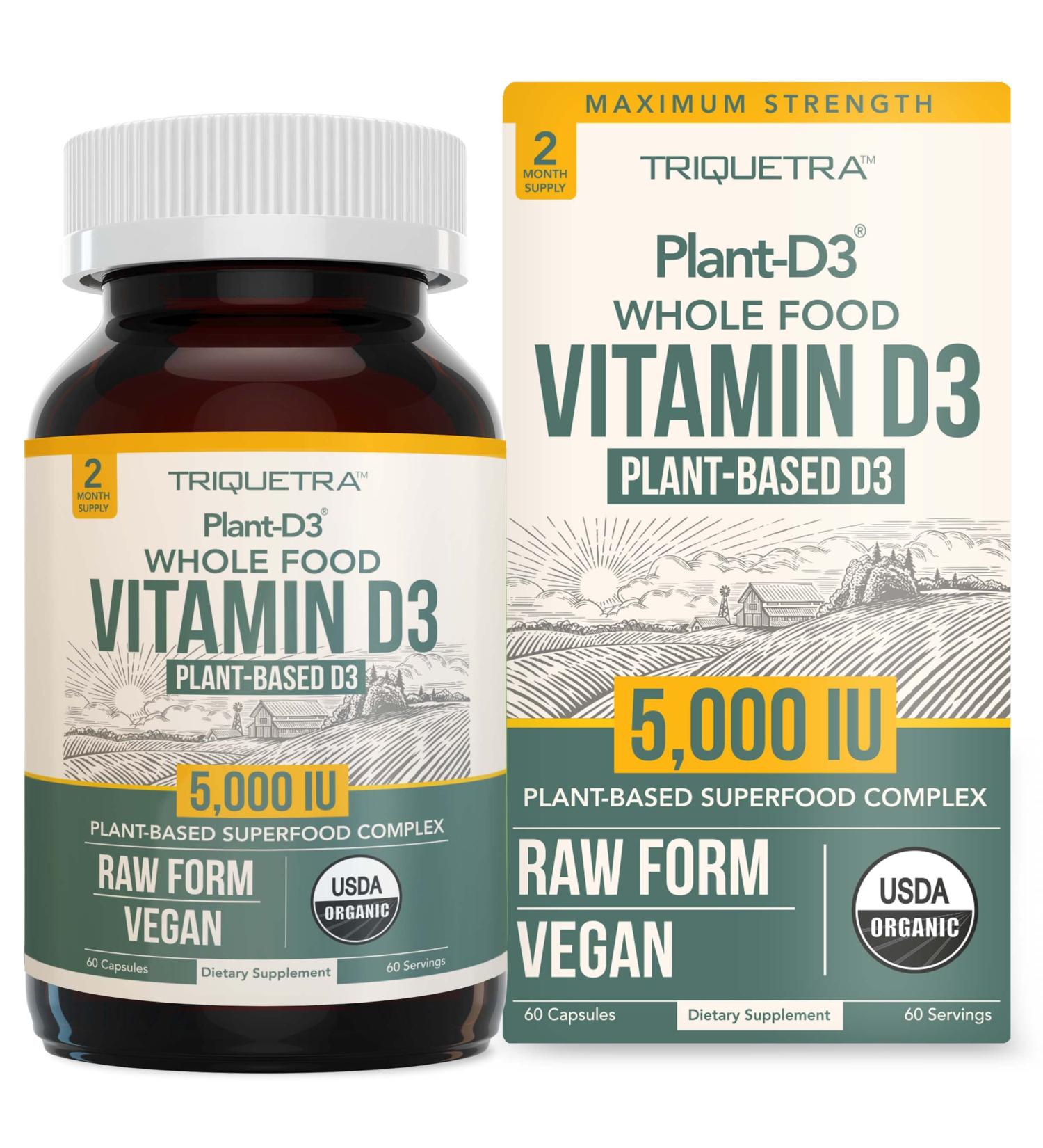 Organic Vitamin D3 5000 IU - Plant-Based Cholecalciferol, Vegan & Gluten-Free - 60 Capsules - Buy Online on GoSupps.com