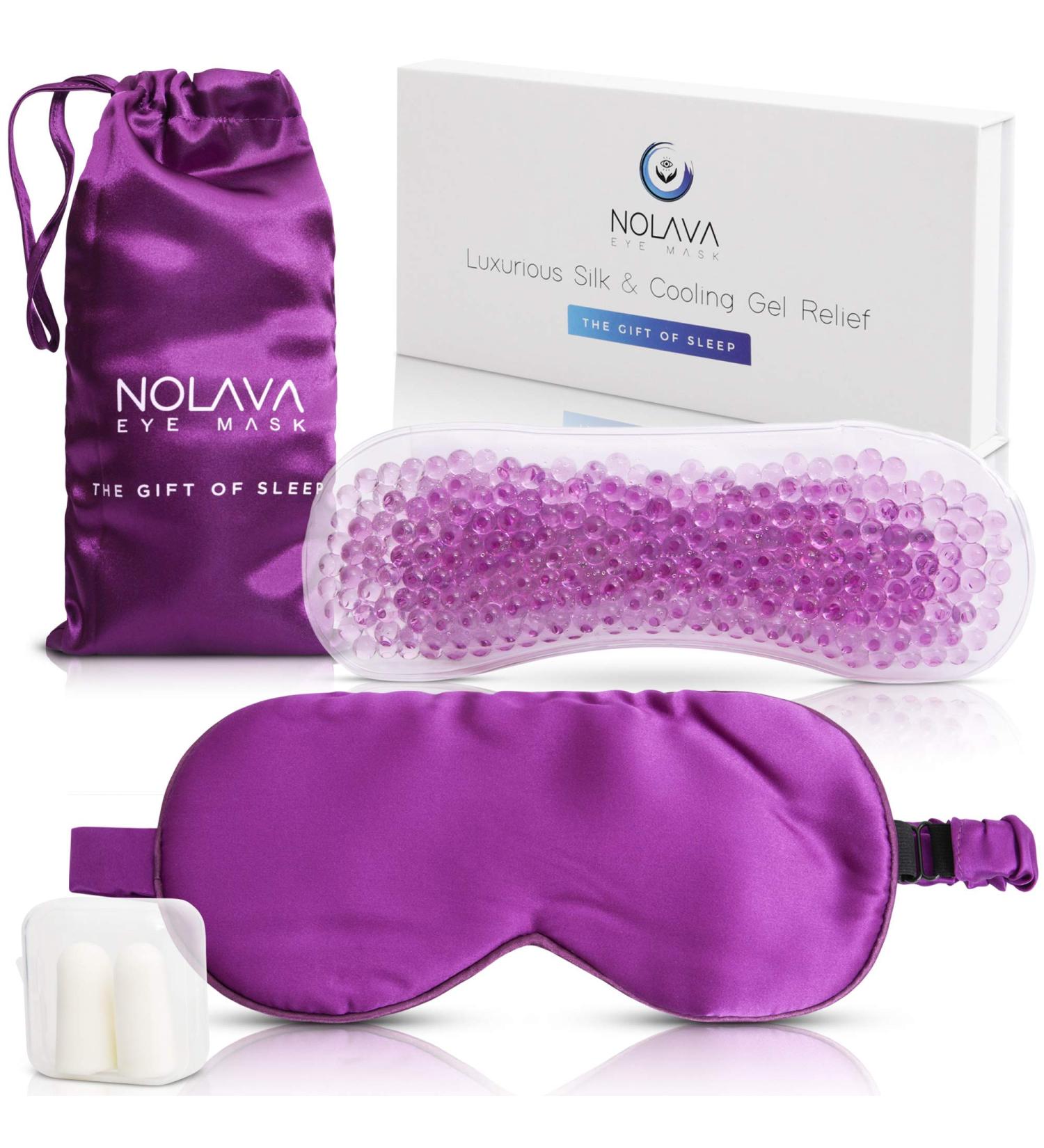NOLAVA 100% Pure Mulberry Silk Sleep Eye Mask - Luxe Silk Cover for Women, Men, Moms - Purple | Gel Eye Mask | Warm Compress | Cooling Gel Pack | Adjustable Silk Band - Buy Online on GoSupps.com