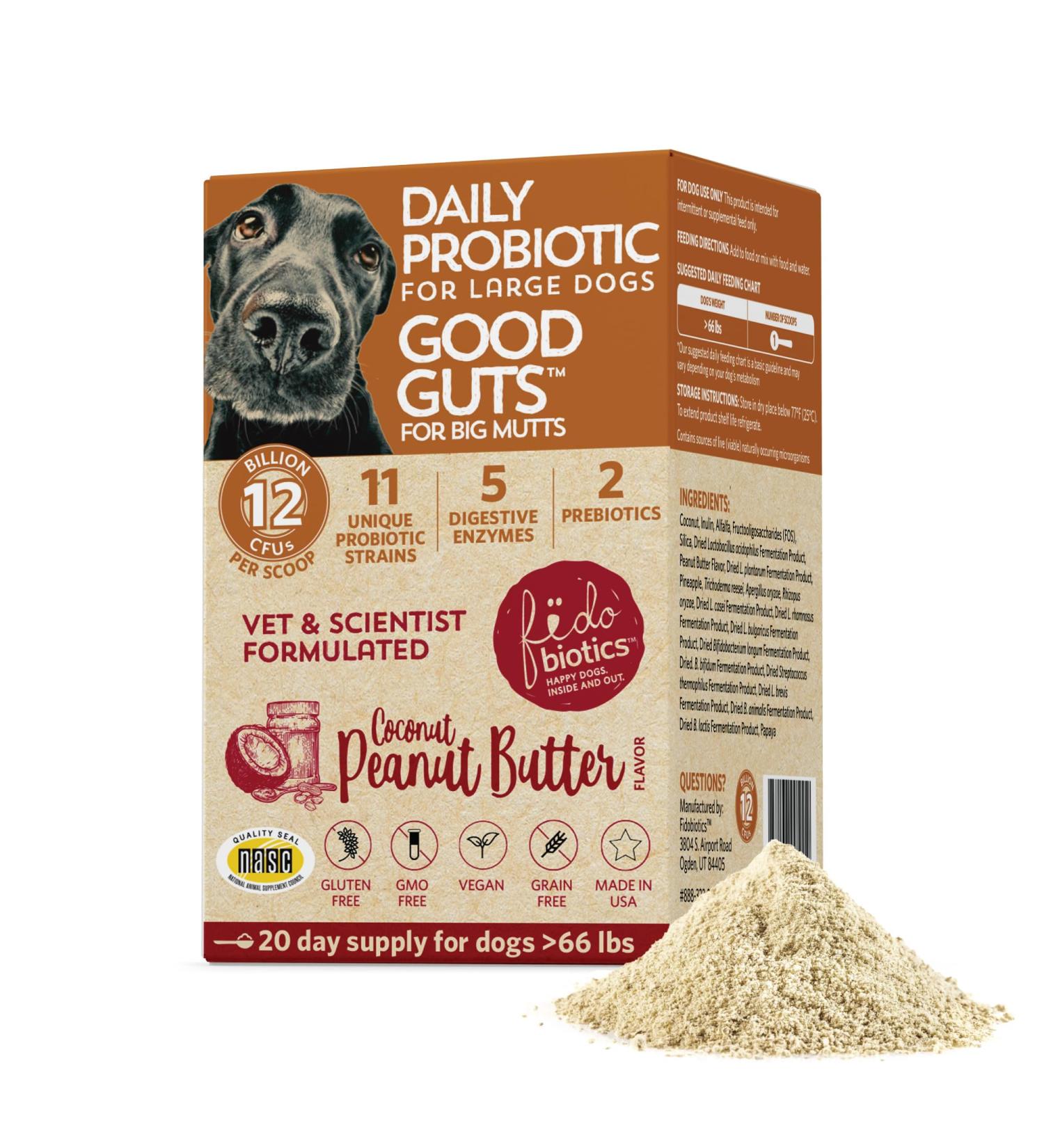Good Guts Probiotic for Big Dogs - 12 Billion CFUs 11 Strains & Digestive Support | 20-Day Supplement for Adult & Puppy Dogs Over 66 lbs - Buy Online on GoSupps.com