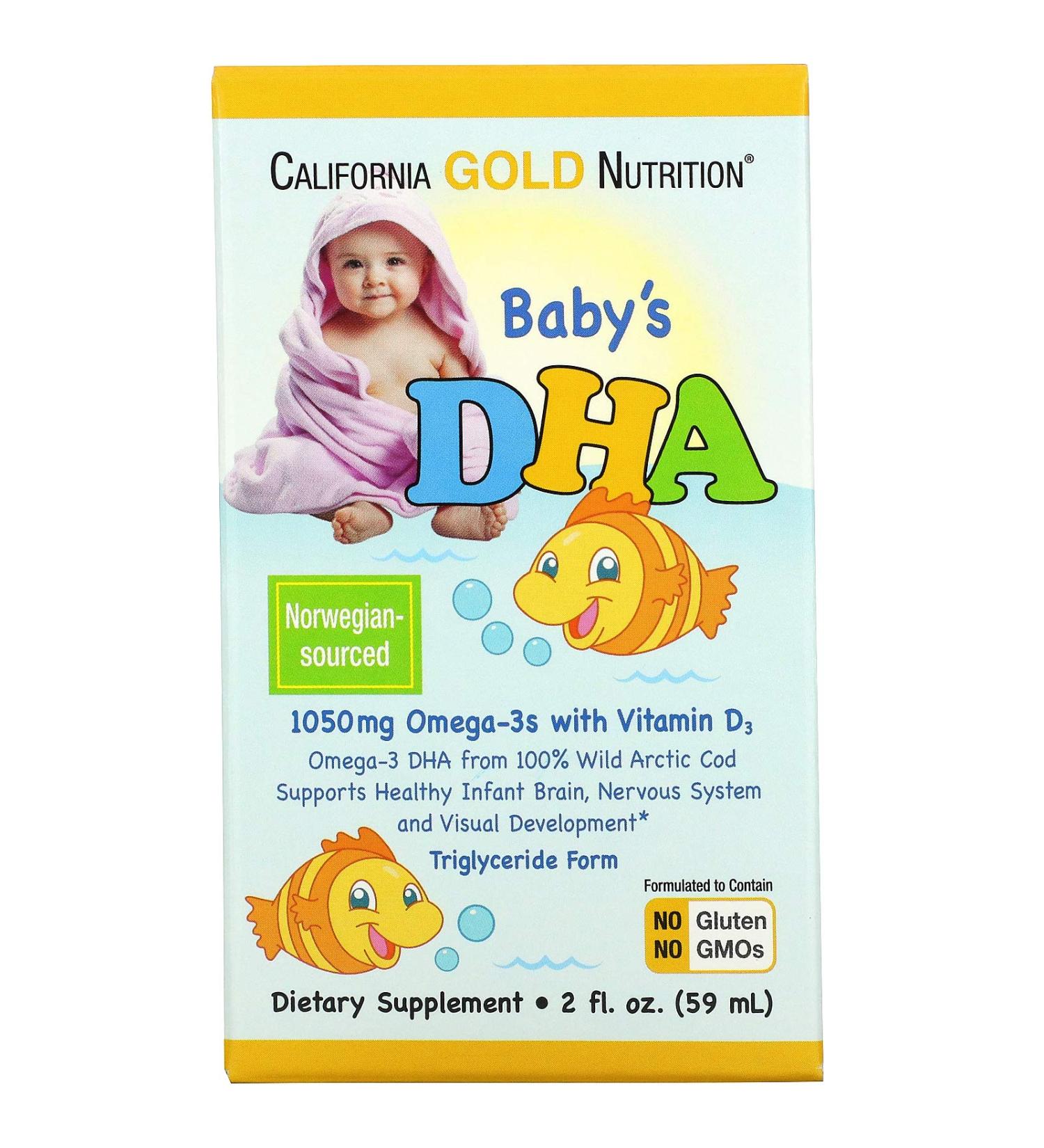 California Gold Nutrition Baby's DHA Omega-3 with Vitamin D3 1050mg 2 fl oz (59 ml) - Buy Online on GoSupps.com